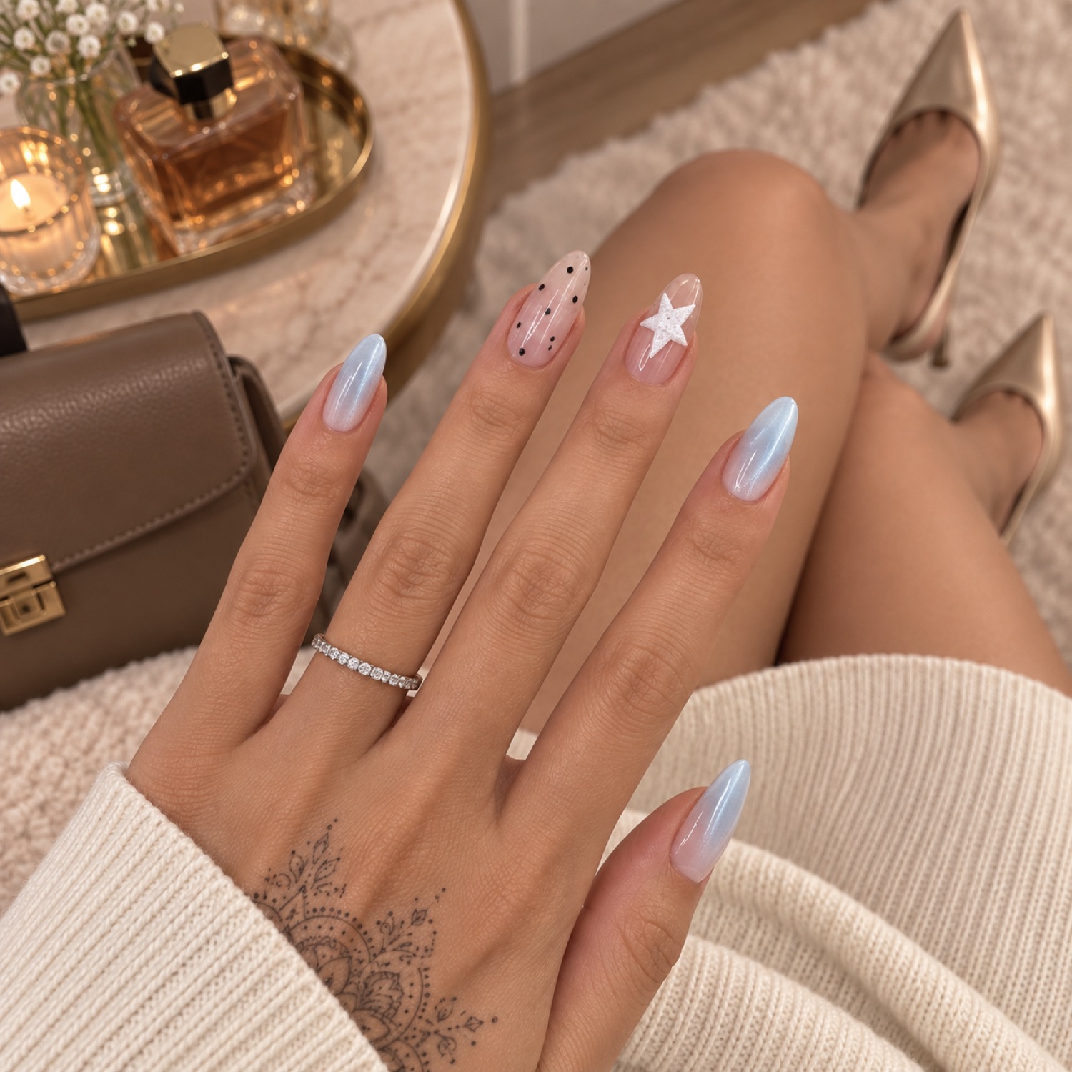 Blue Star Polka Dot Medium-Length Press-On Nails — product view 4