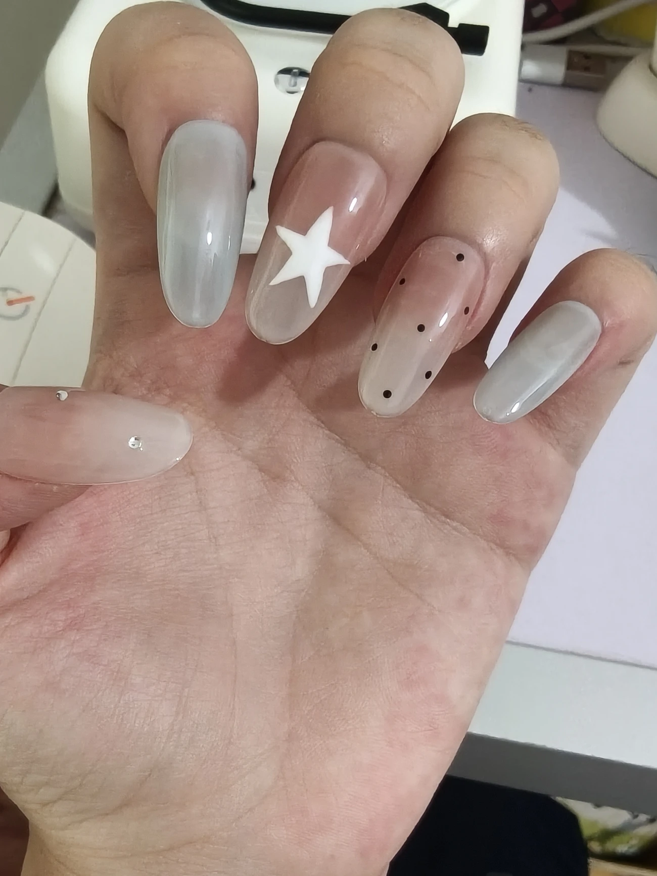 Blue Star Polka Dot Medium-Length Press-On Nails — customer review photo