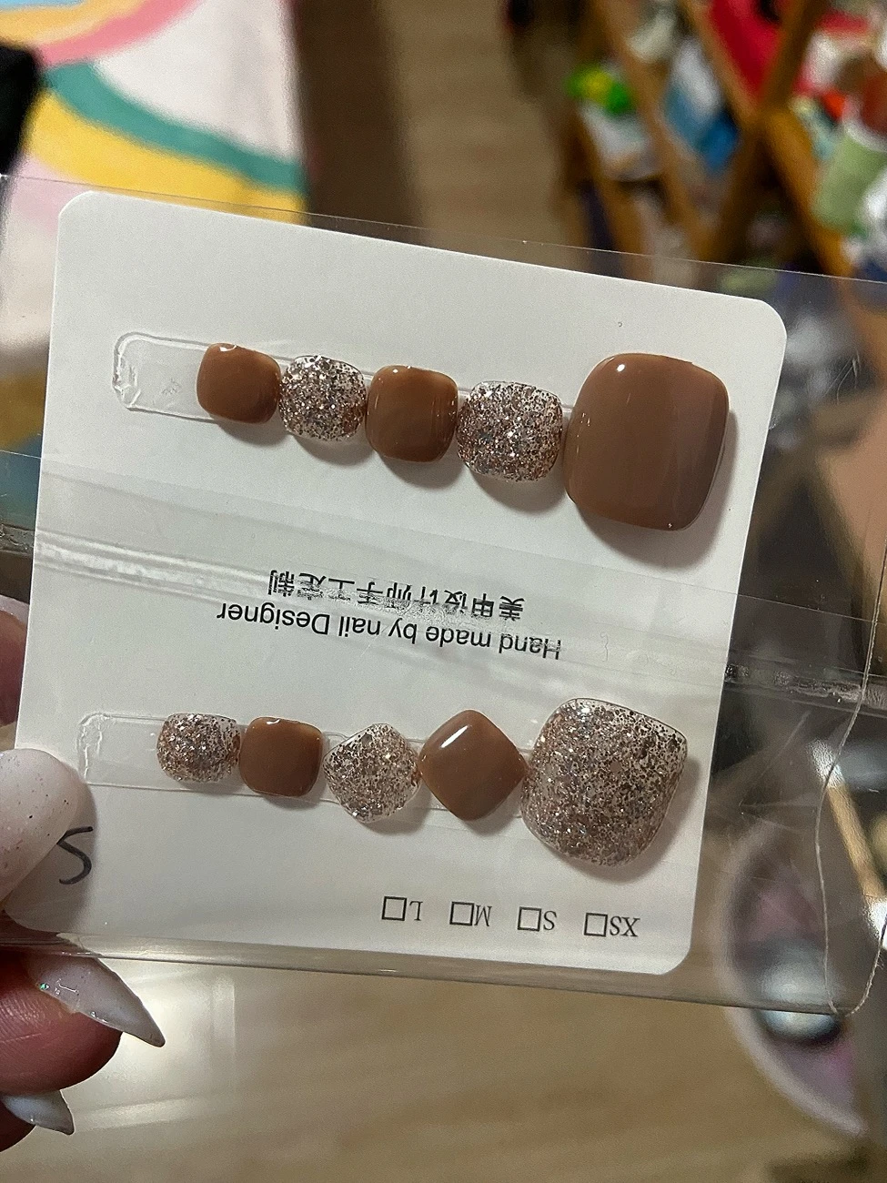 Brown & Gold Glitter Press-On Toenails — customer review photo