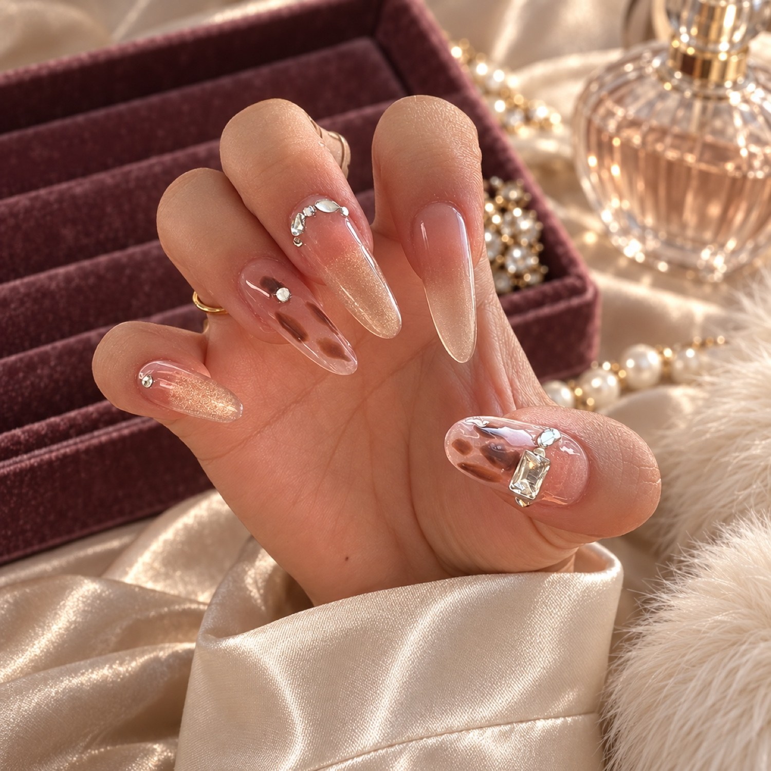 Brown Leopard Print Cat Eye Long Press-On Nails — product view 4