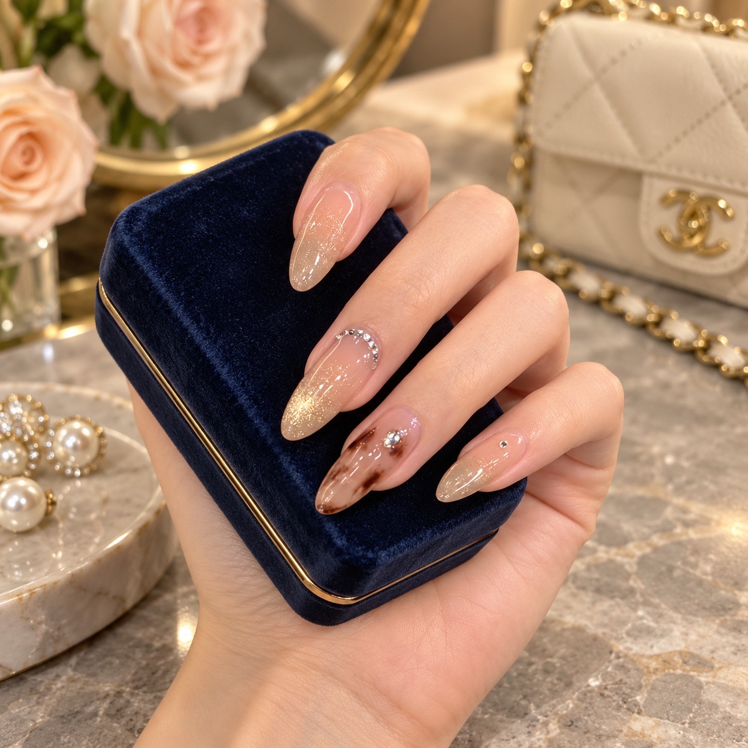 Brown Leopard Print Cat Eye Long Press-On Nails — product view 5