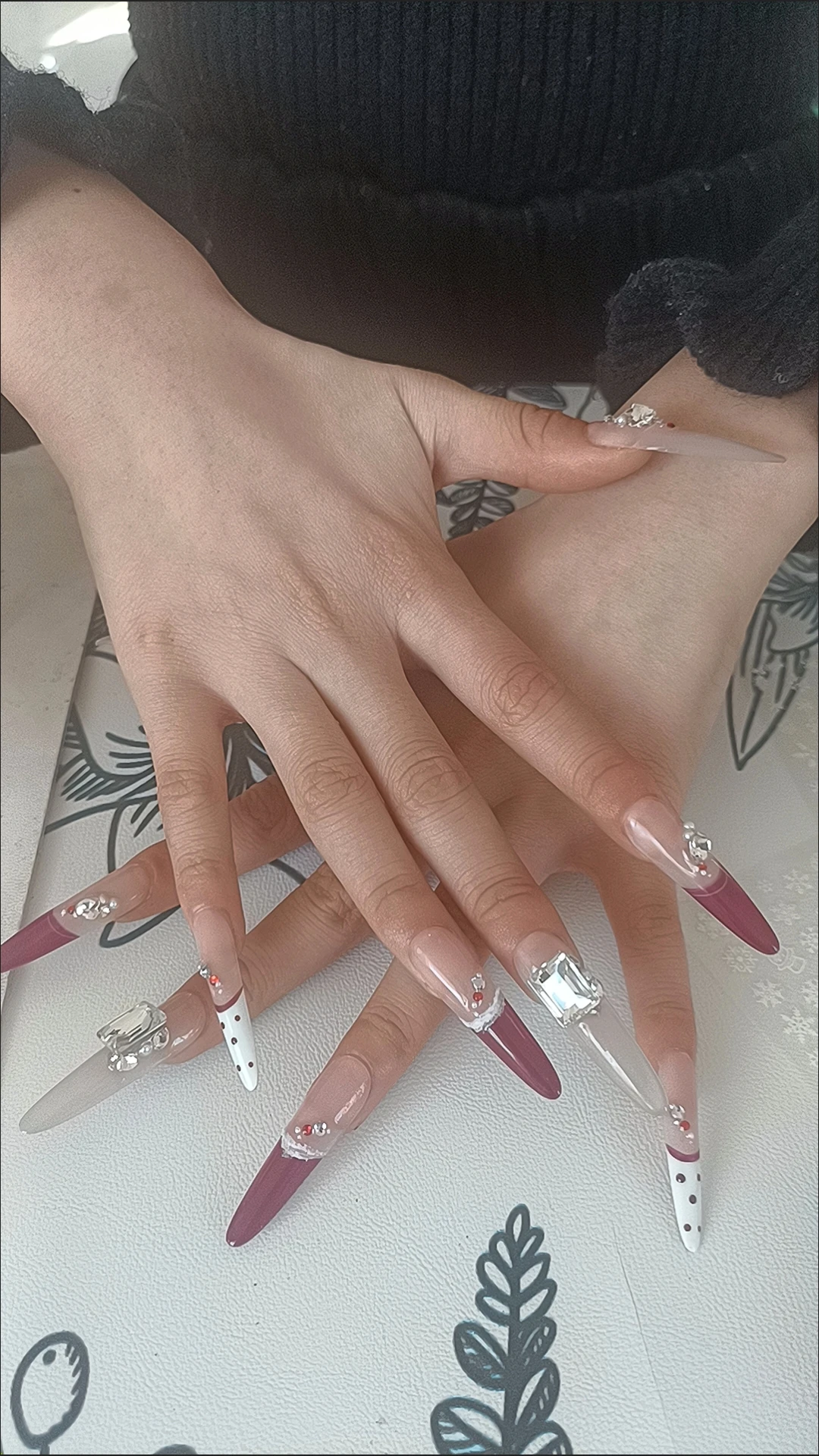 Brown Polka Dot French Tip Long Press-On Nails — customer review photo