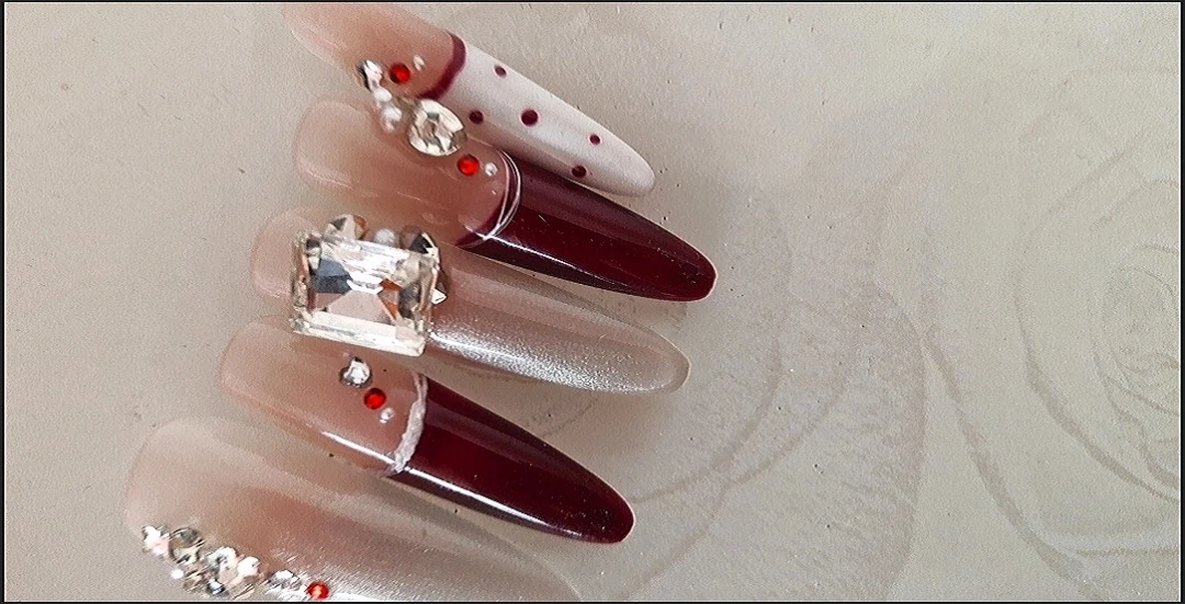 Brown Polka Dot French Tip Long Press-On Nails — customer review photo