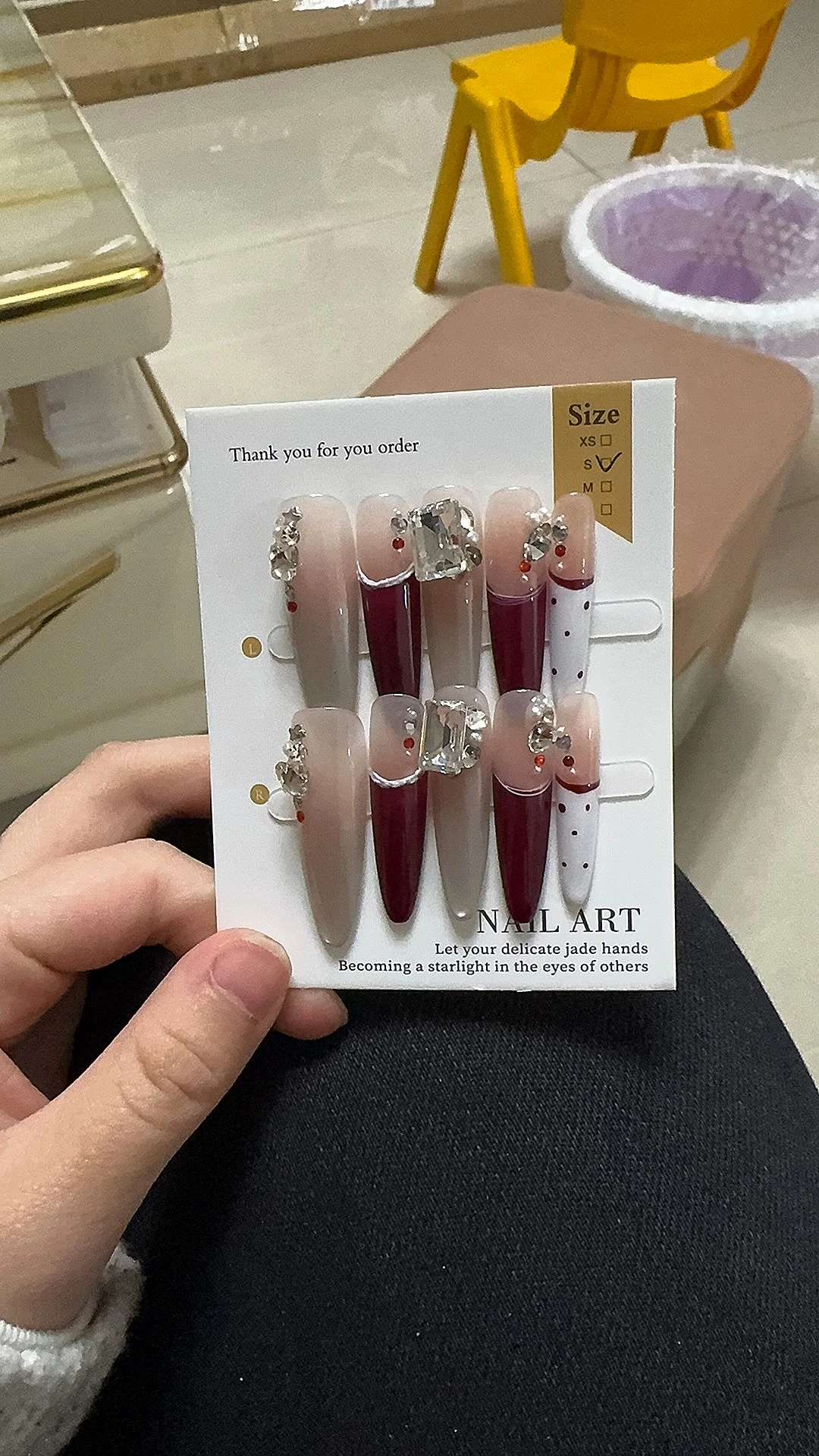 Brown Polka Dot French Tip Long Press-On Nails — customer review photo