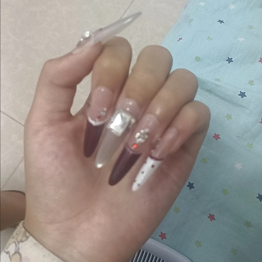 Brown Polka Dot French Tip Long Press-On Nails — customer review photo