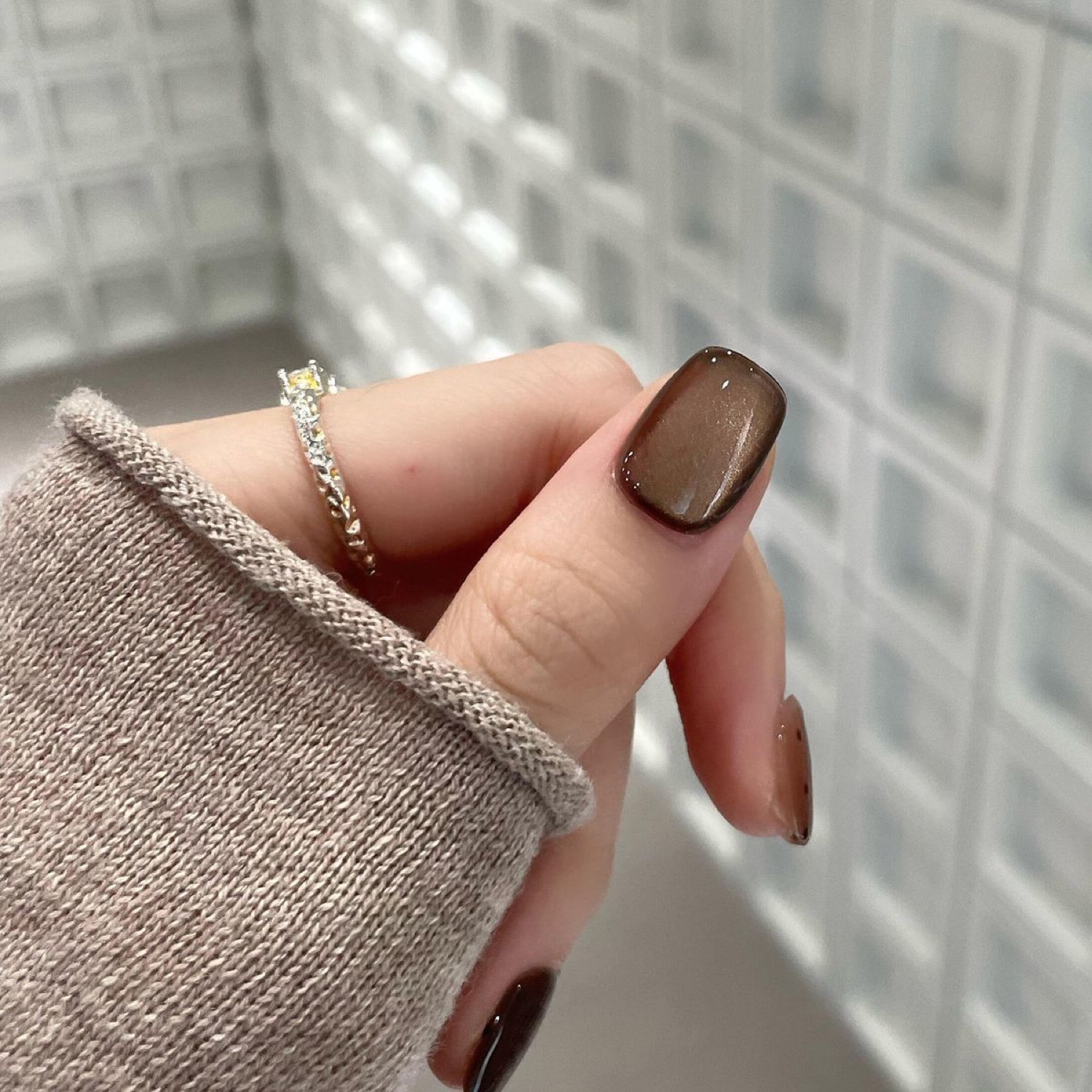 Brown Polka Dot Short Squoval Press-On Nails — product view 3