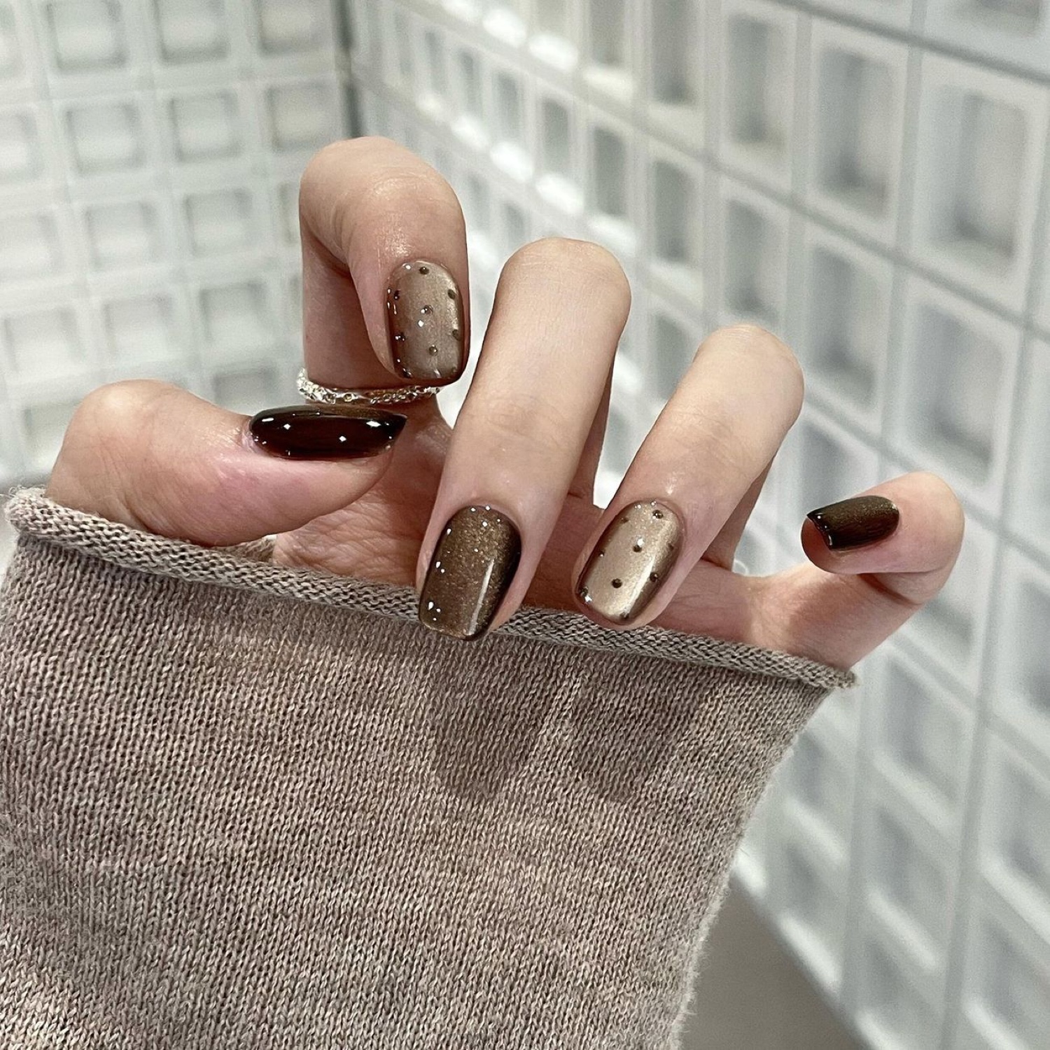 Brown Polka Dot Short Squoval Press-On Nails — product view 4