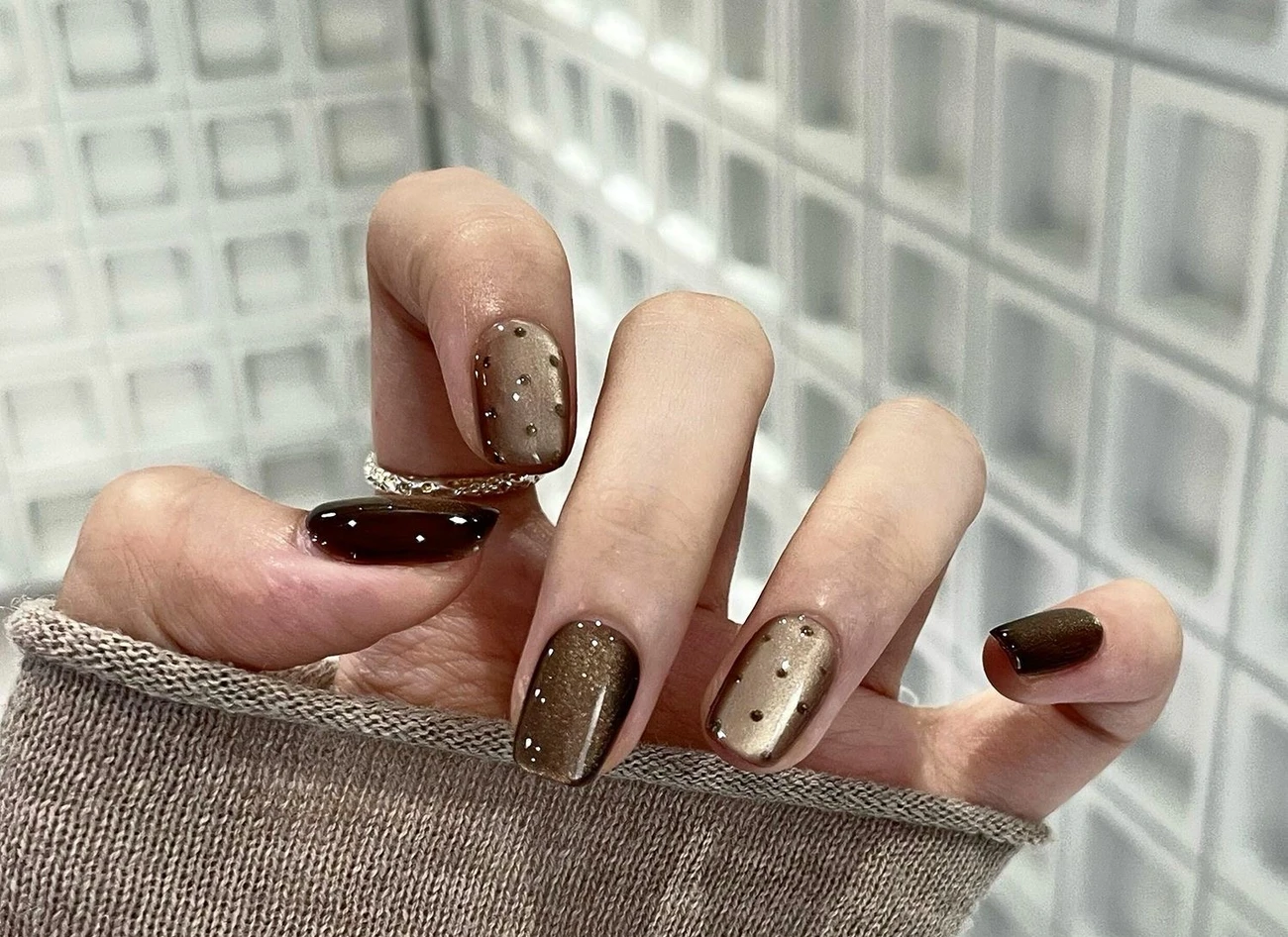 Brown Polka Dot Short Squoval Press-On Nails — customer review photo