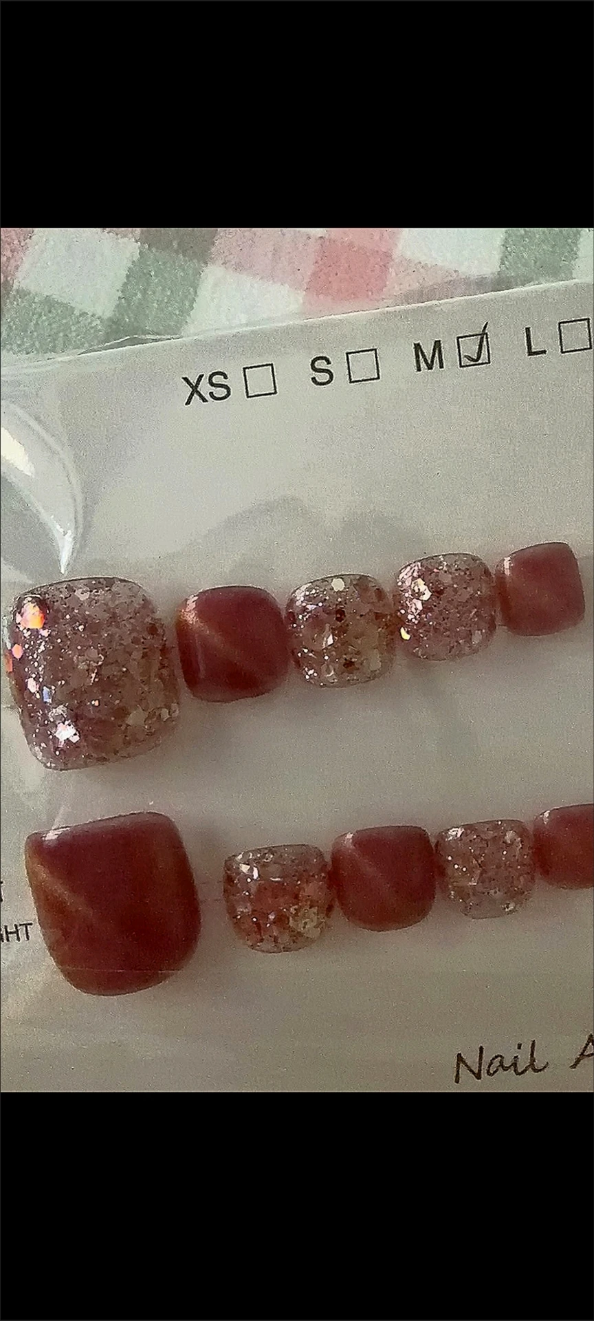 Burgundy & Gold Glitter Press-On Toenails — customer review photo