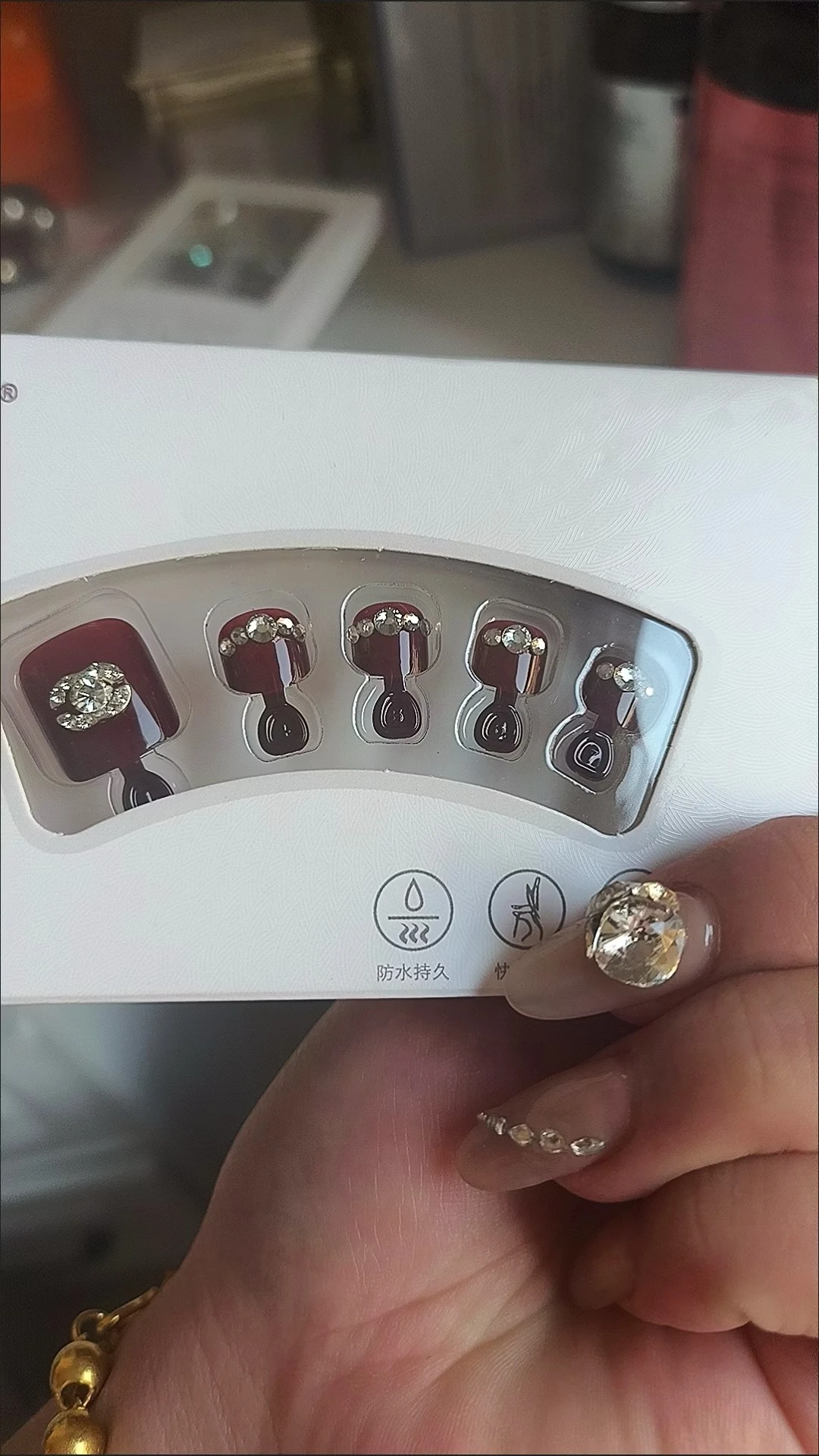Burgundy Crystal Square Press-On Toenails — customer review photo