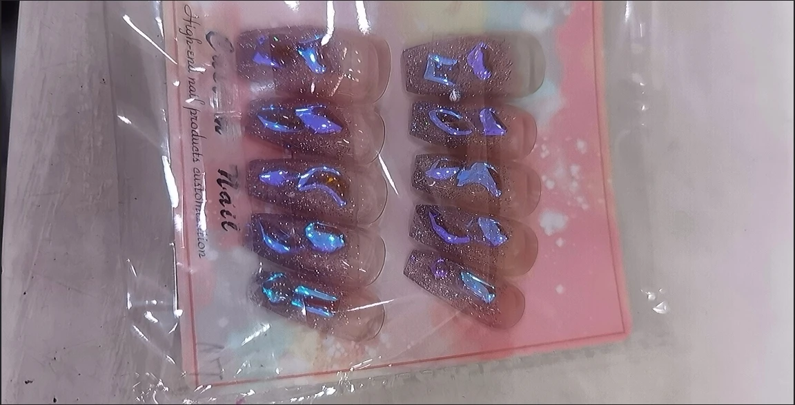Clear Iridescent Crystal Long Coffin Press-On Nails — customer review photo