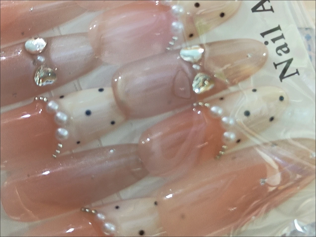 Cream Polka Dot French Tip Long Press-On Nails — customer review photo