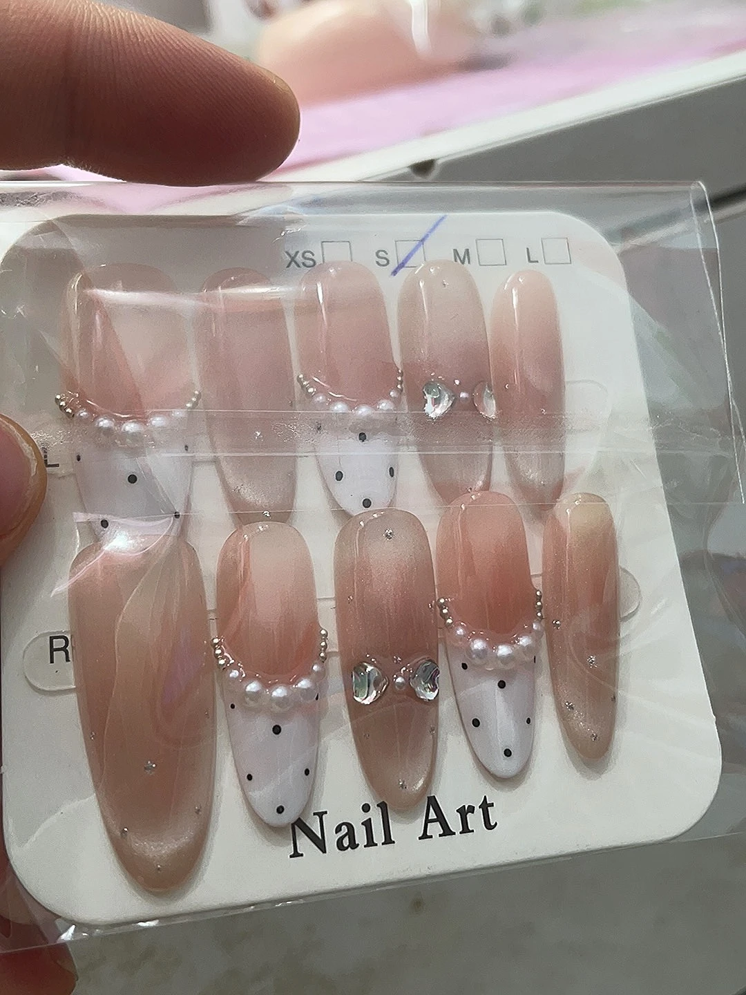 Cream Polka Dot French Tip Long Press-On Nails — customer review photo