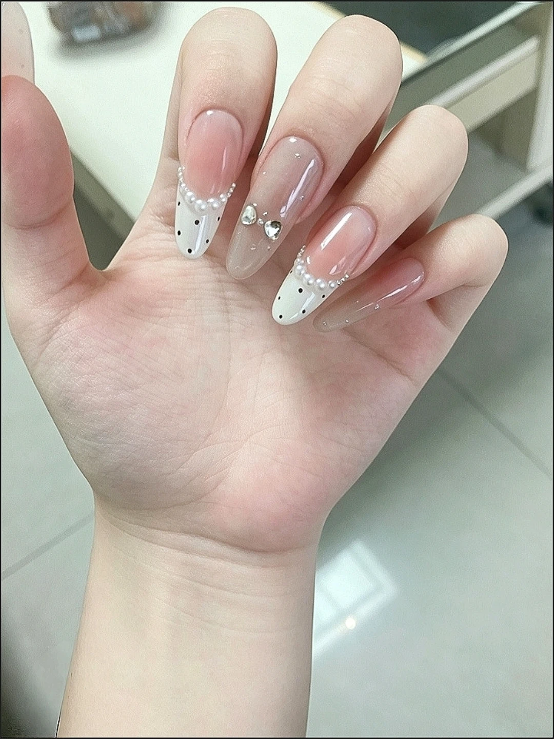 Cream Polka Dot French Tip Long Press-On Nails — customer review photo