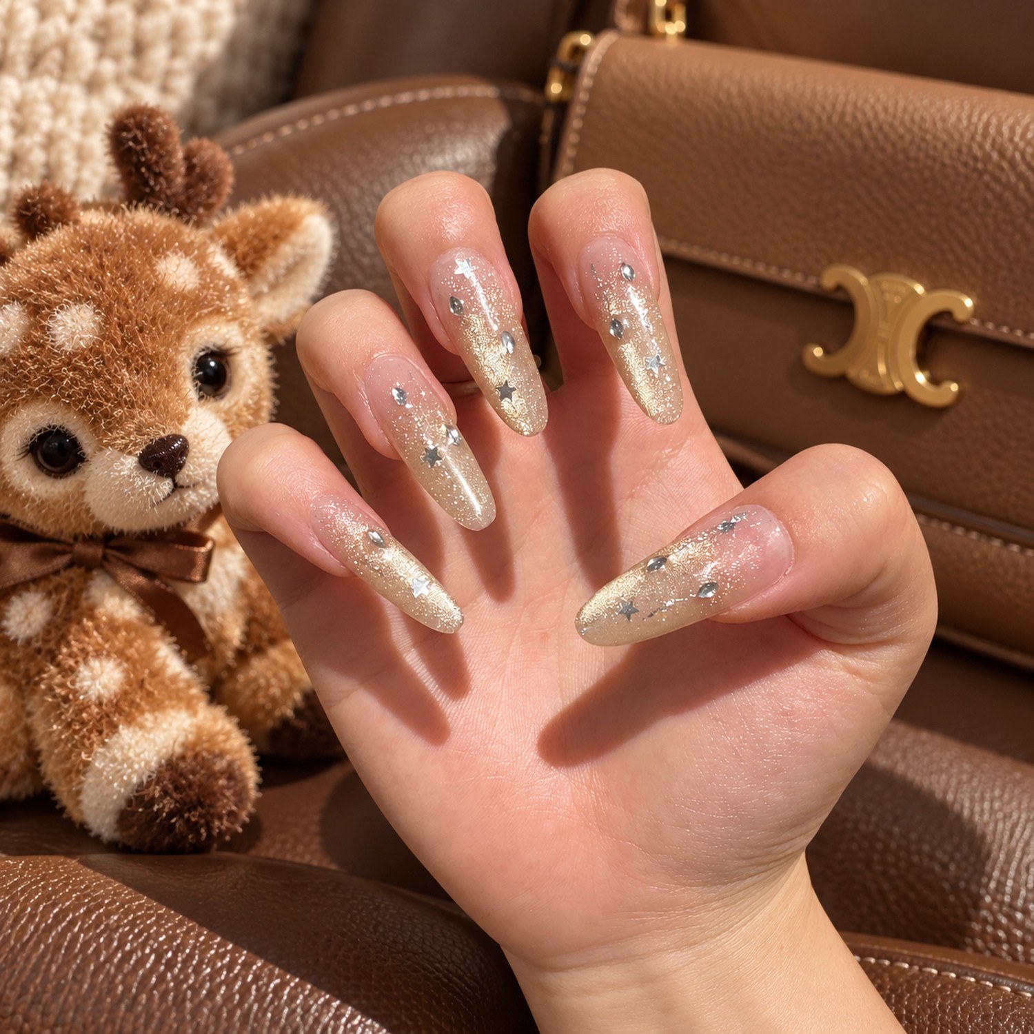 Gold Glitter Ombre Long Oval Press-On Nails — product view 2
