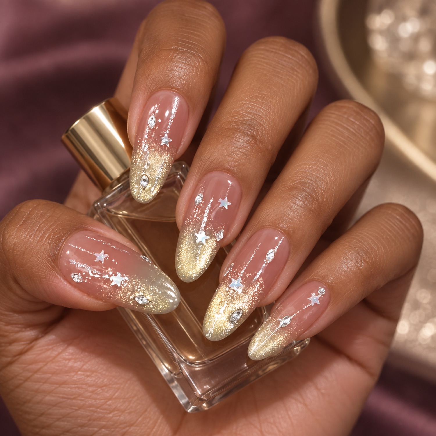Gold Glitter Ombre Long Oval Press-On Nails — product view 3