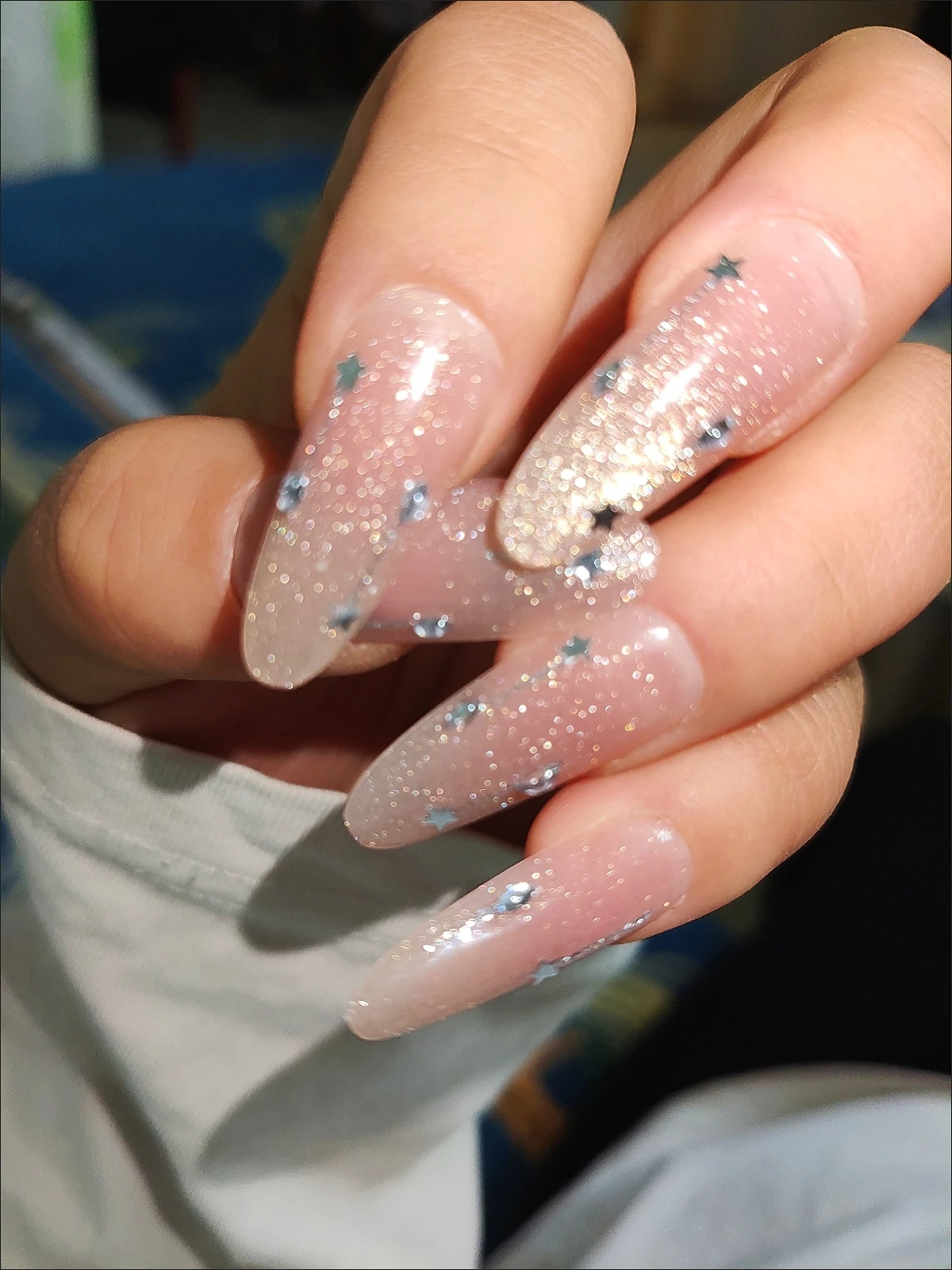 Gold Glitter Ombre Long Oval Press-On Nails — customer review photo