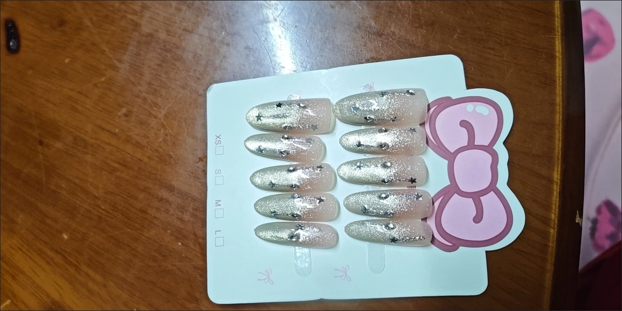 Gold Glitter Ombre Long Oval Press-On Nails — customer review photo