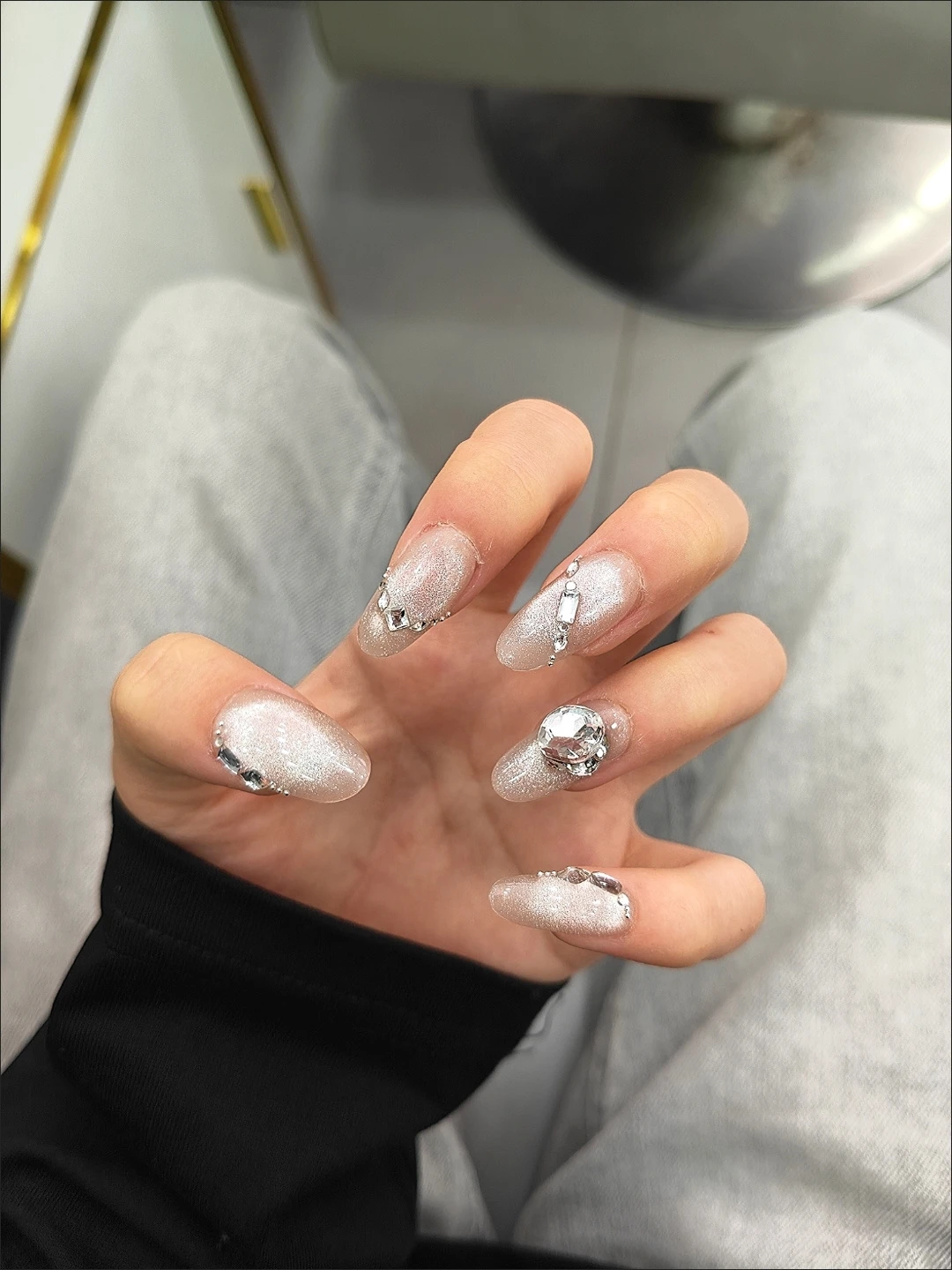 Nude Crystal Cat Eye Medium-Length Press-On Nails — customer review photo