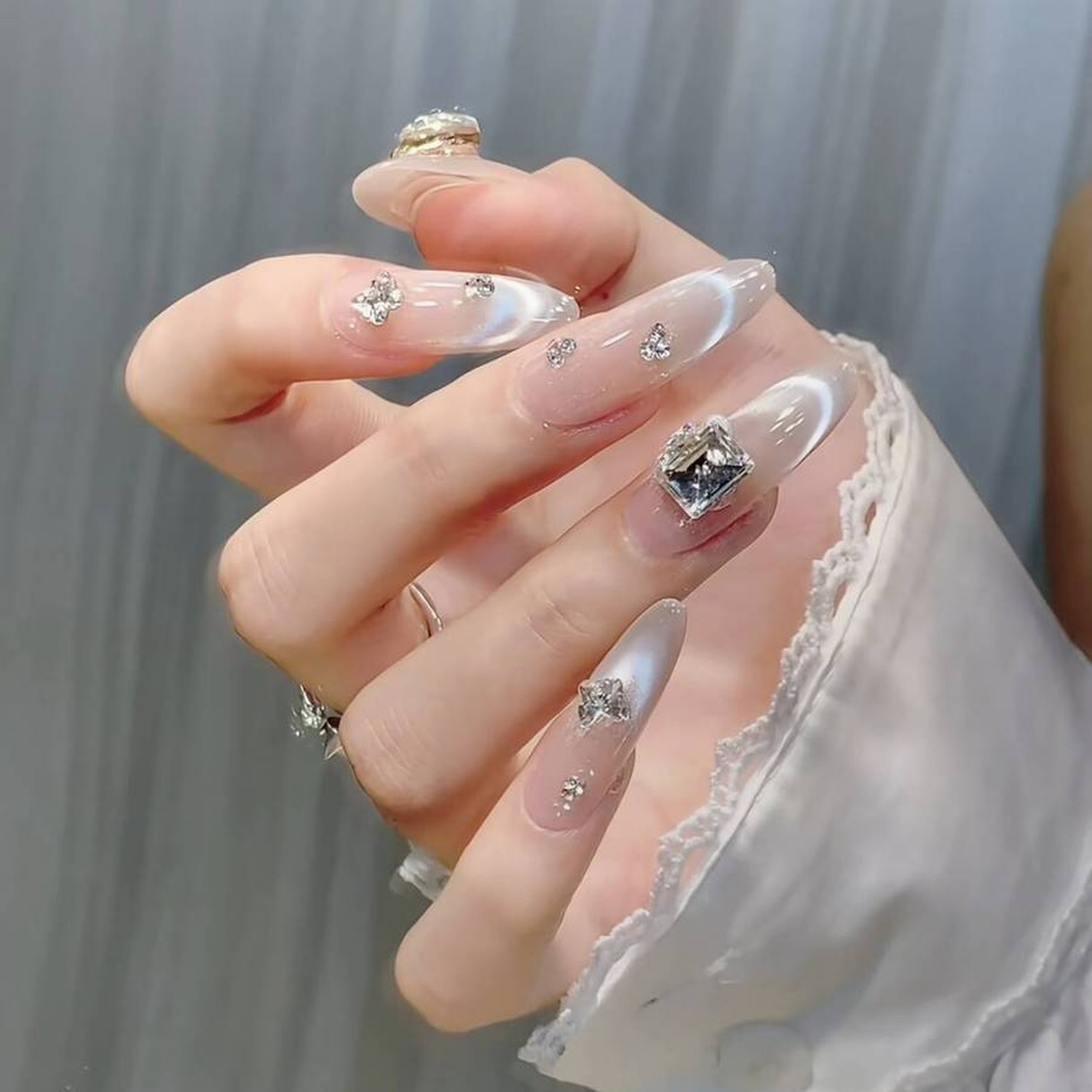 Nude Heart French Tip Long Oval Press-On Nails — product view 3