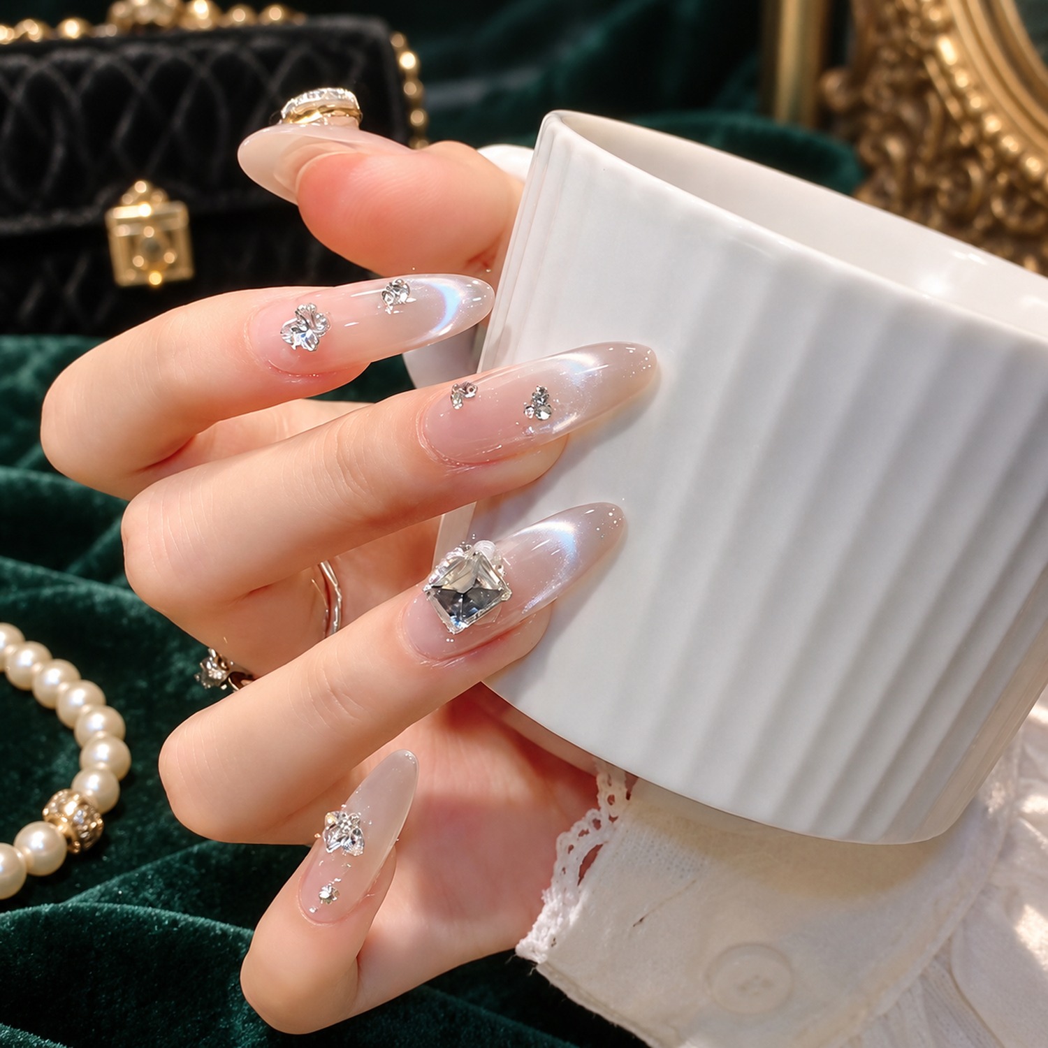Nude Heart French Tip Long Oval Press-On Nails — product view 4