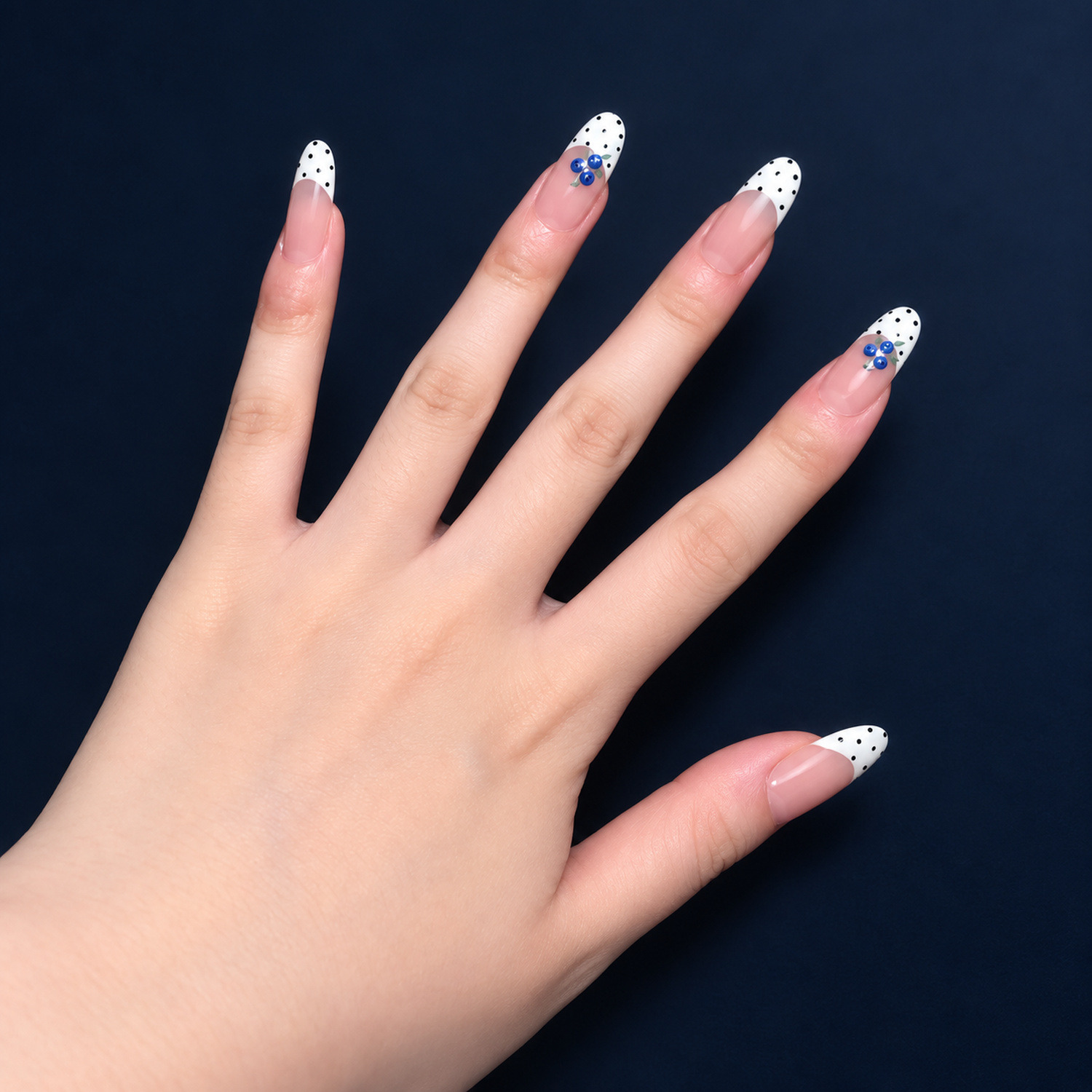 Nude Polka Dot Blueberry French Tip Long Press-On Nails — product view 2