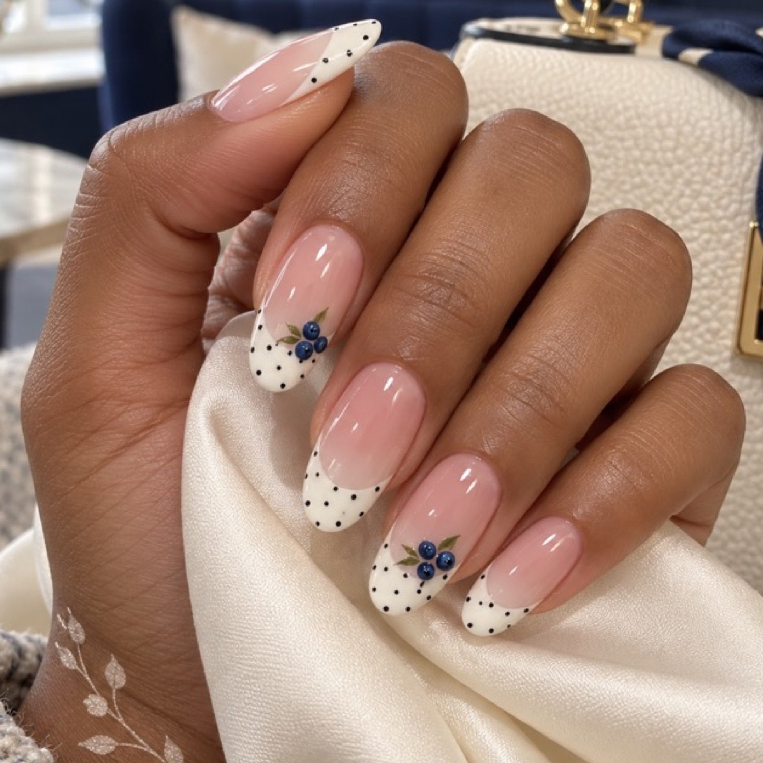 Nude Polka Dot Blueberry French Tip Long Press-On Nails — product view 3