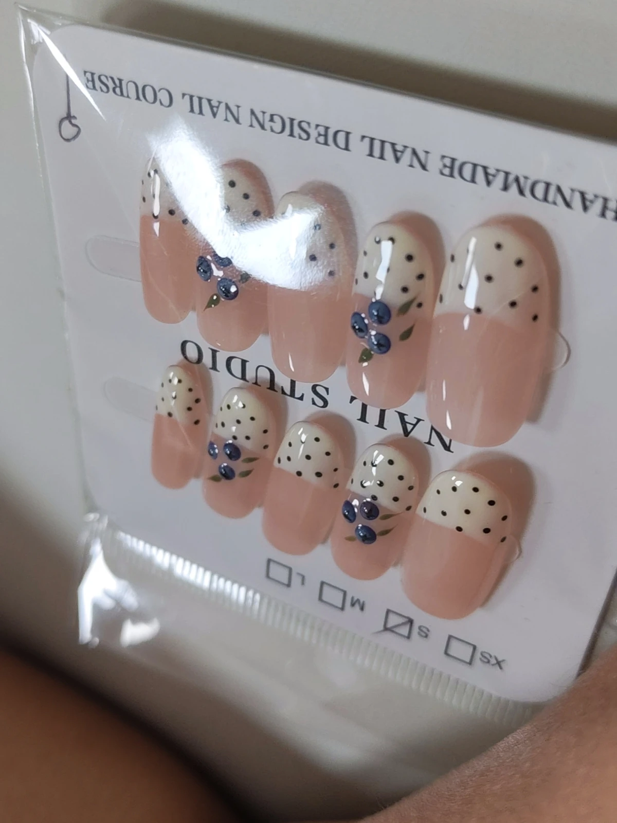 Nude Polka Dot Blueberry French Tip Long Press-On Nails — customer review photo