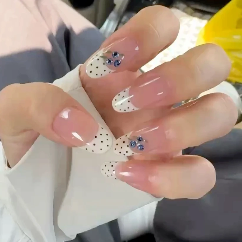 Nude Polka Dot Blueberry French Tip Long Press-On Nails — customer review photo