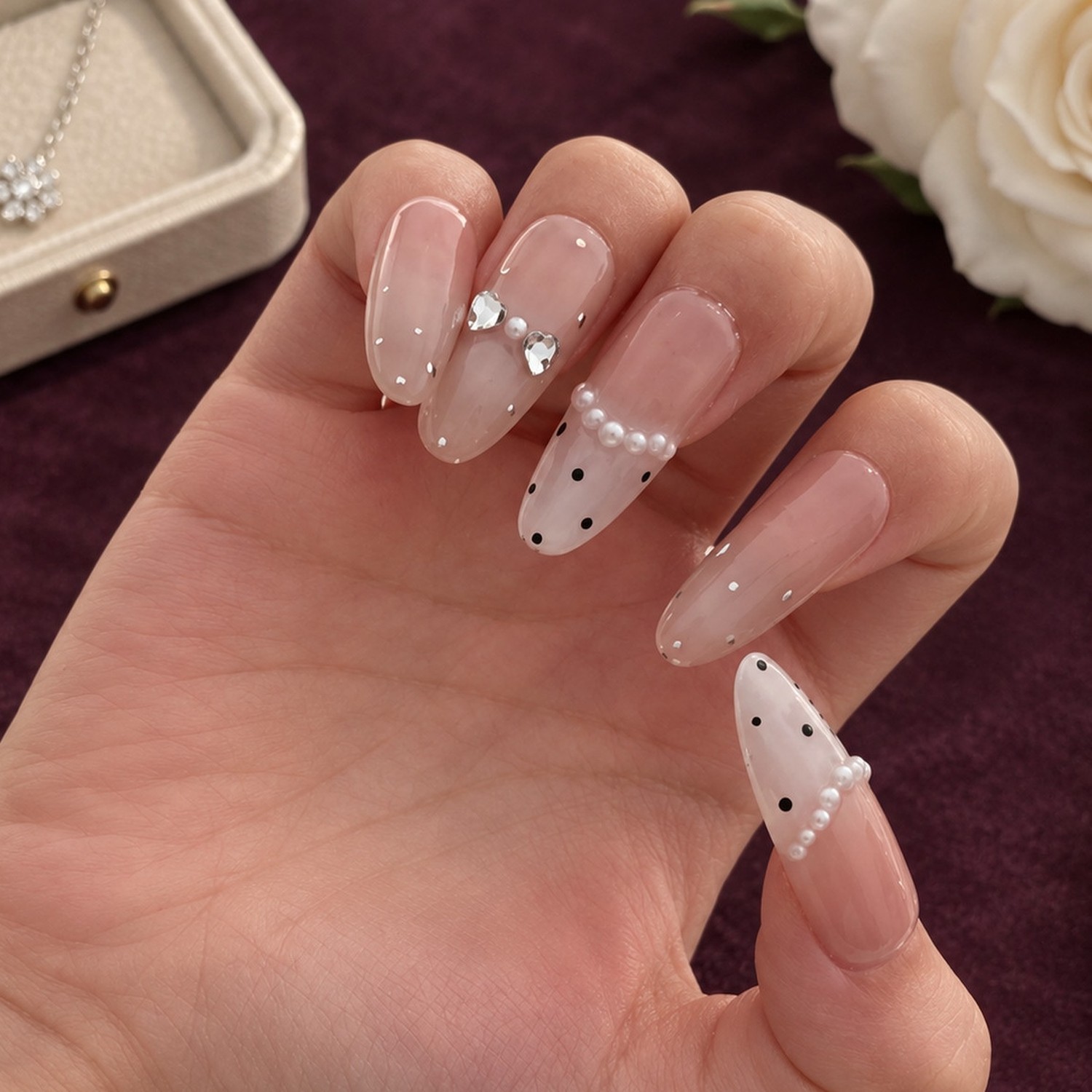 Nude Polka Dot French Tip Long Press-On Nails — product view 2