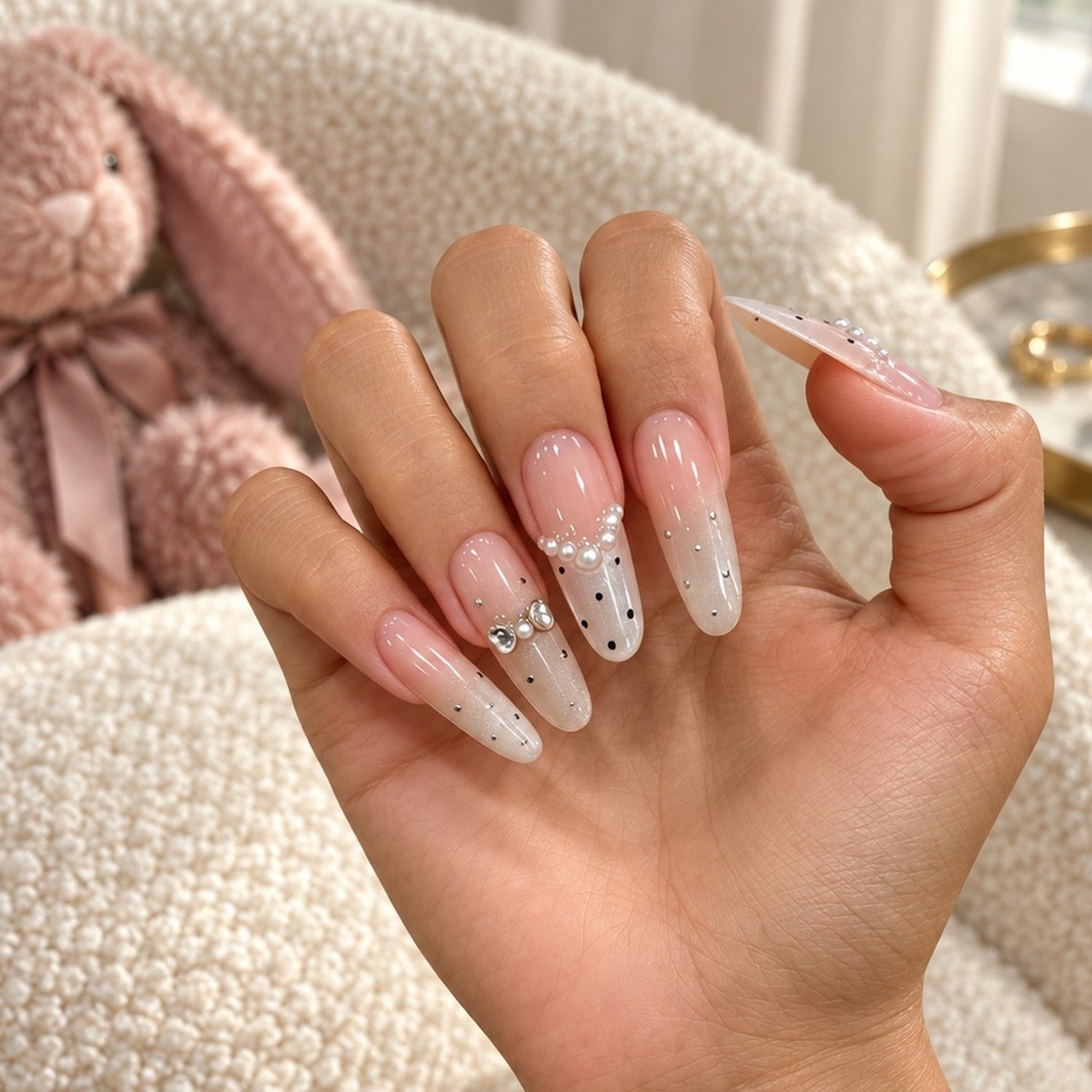 Nude Polka Dot French Tip Long Press-On Nails — product view 3