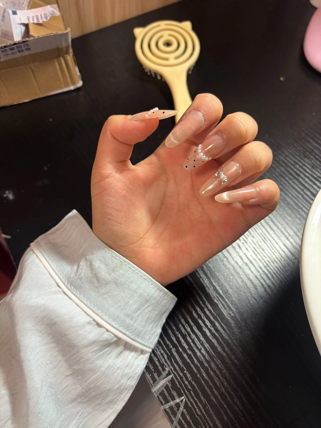 Nude Polka Dot French Tip Long Press-On Nails — customer review photo