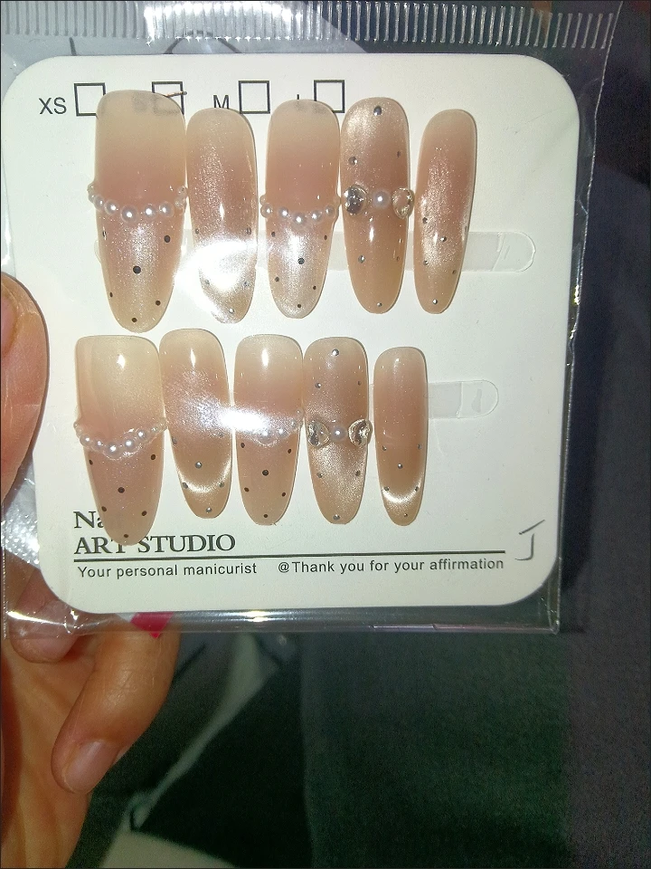 Nude Polka Dot French Tip Long Press-On Nails — customer review photo