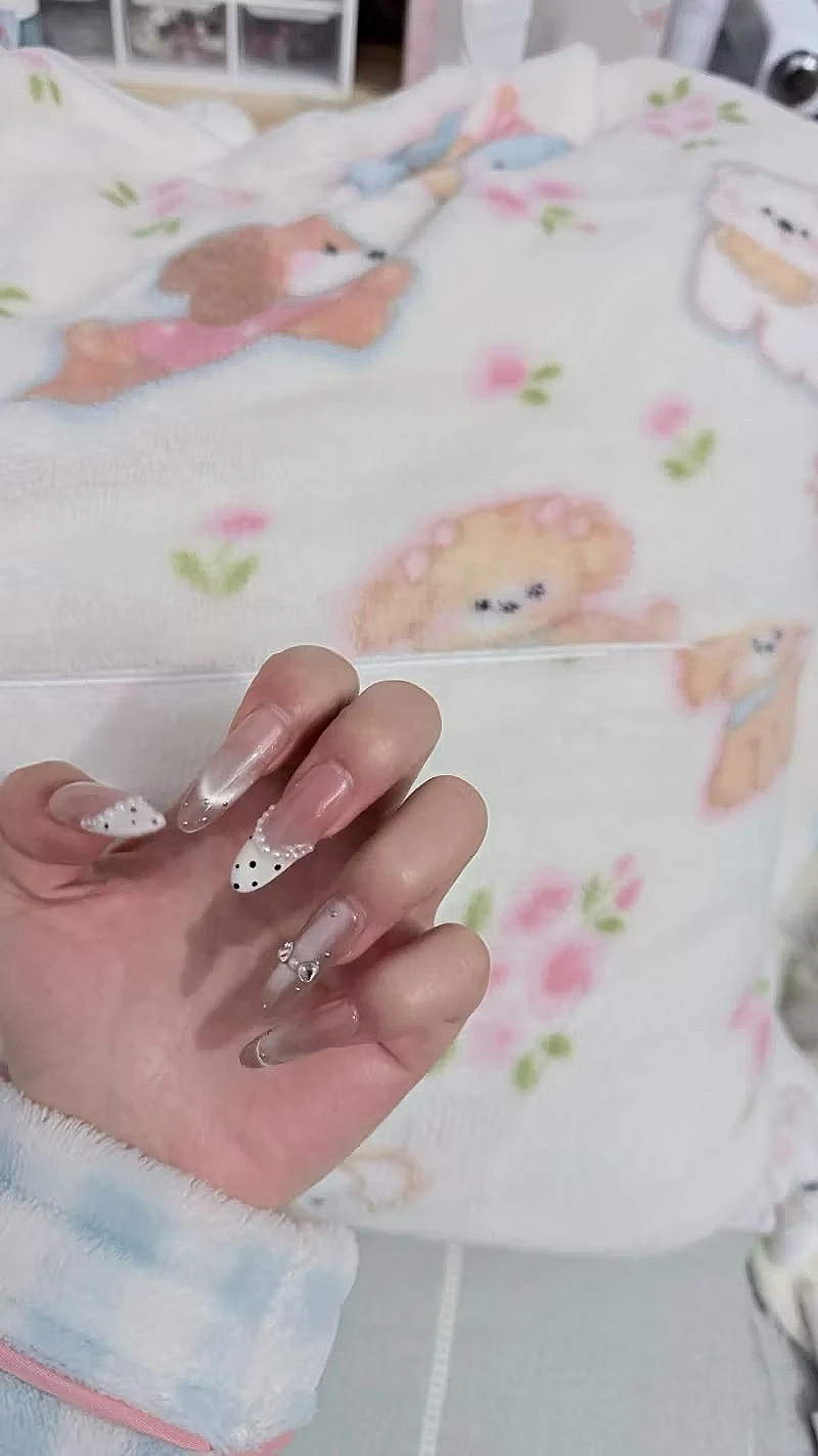 Nude Polka Dot French Tip Long Press-On Nails — customer review photo