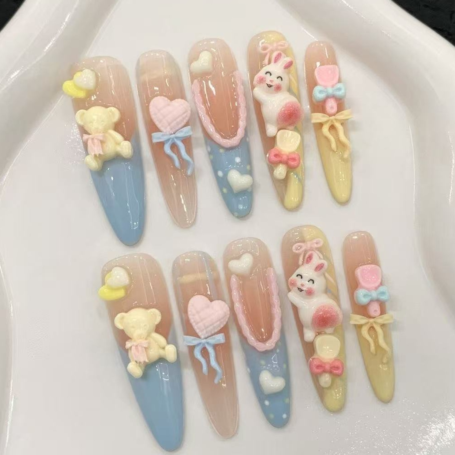 Pastel 3D Bow Long Press-On Nails — product view 3