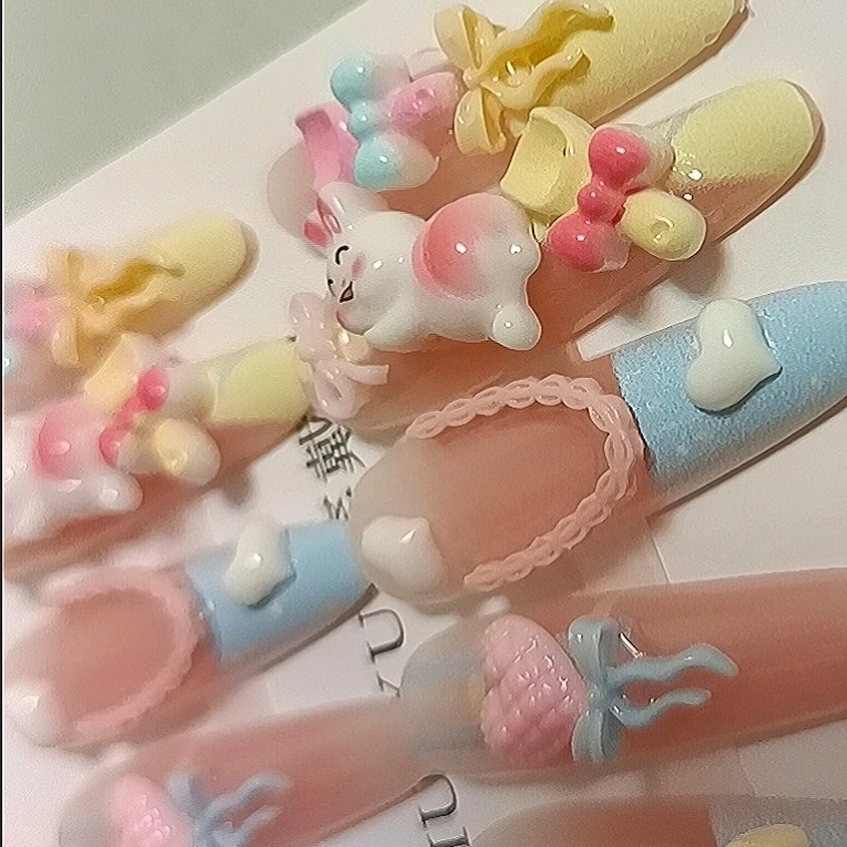 Pastel 3D Bow Long Press-On Nails — customer review photo