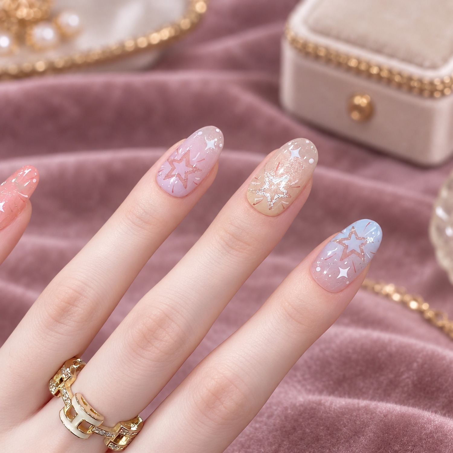 Pastel Star Short Oval Press-On Nails — product view 2
