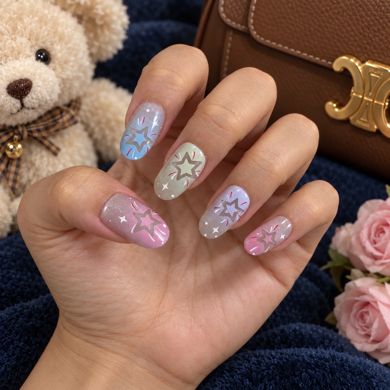 Pastel Star Short Oval Press-On Nails — product view 3