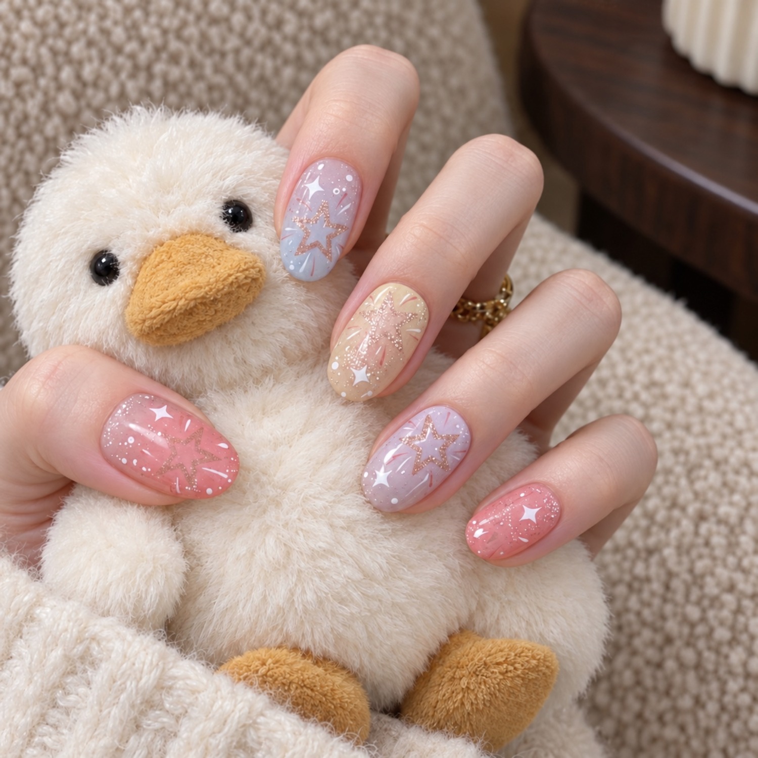 Pastel Star Short Oval Press-On Nails — product view 4