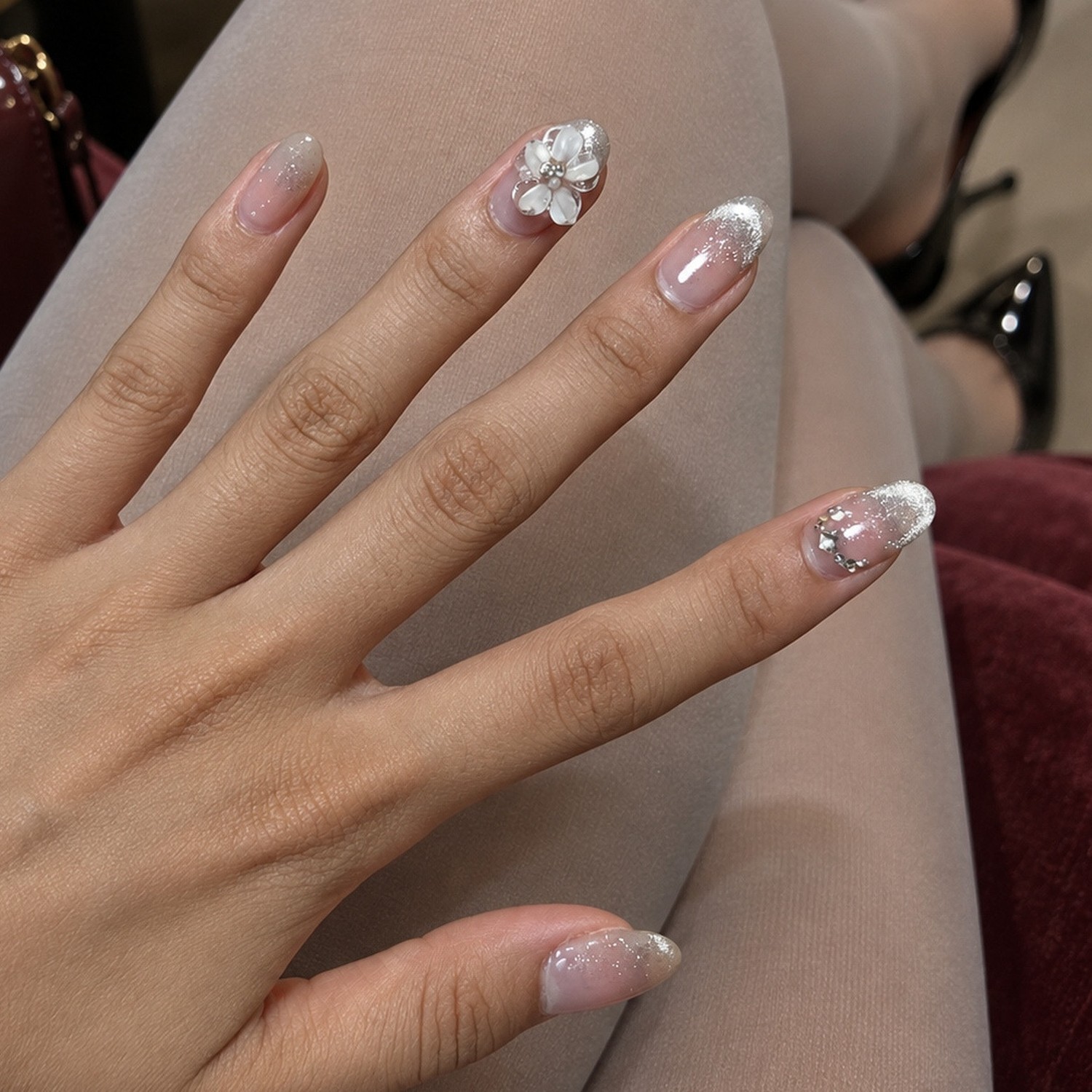 Pink 3D Floral Cat Eye Short Press-On Nails — product view 2