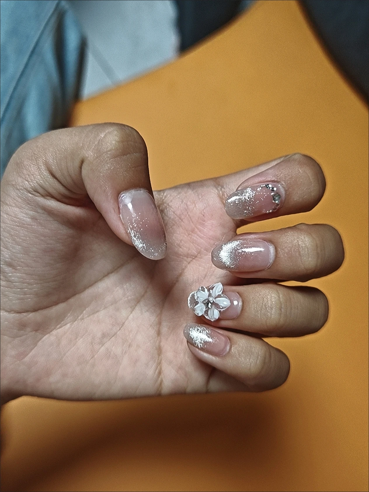 Pink 3D Floral Cat Eye Short Press-On Nails — customer review photo