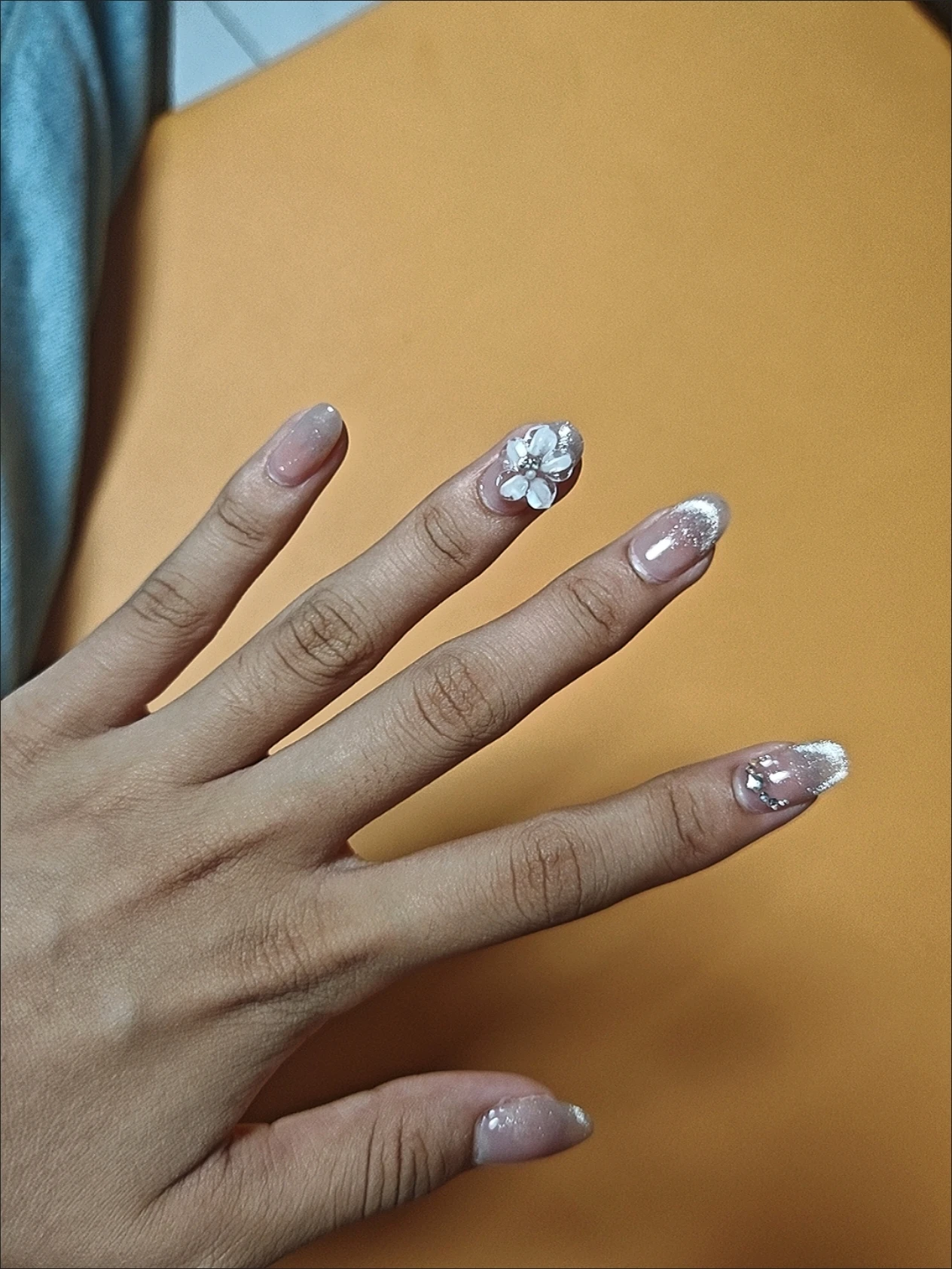 Pink 3D Floral Cat Eye Short Press-On Nails — customer review photo
