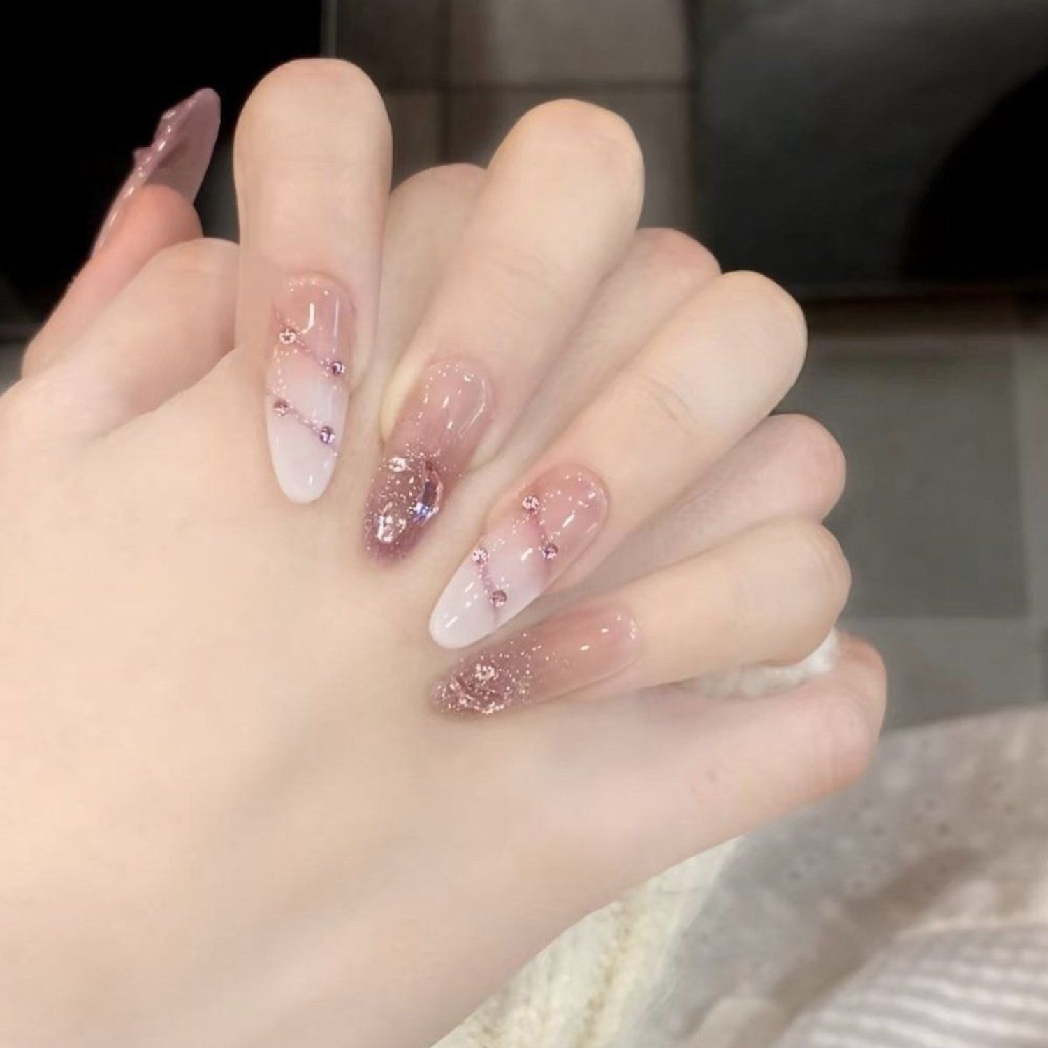Pink & White Ombre Long Press-On Nails — product view 3