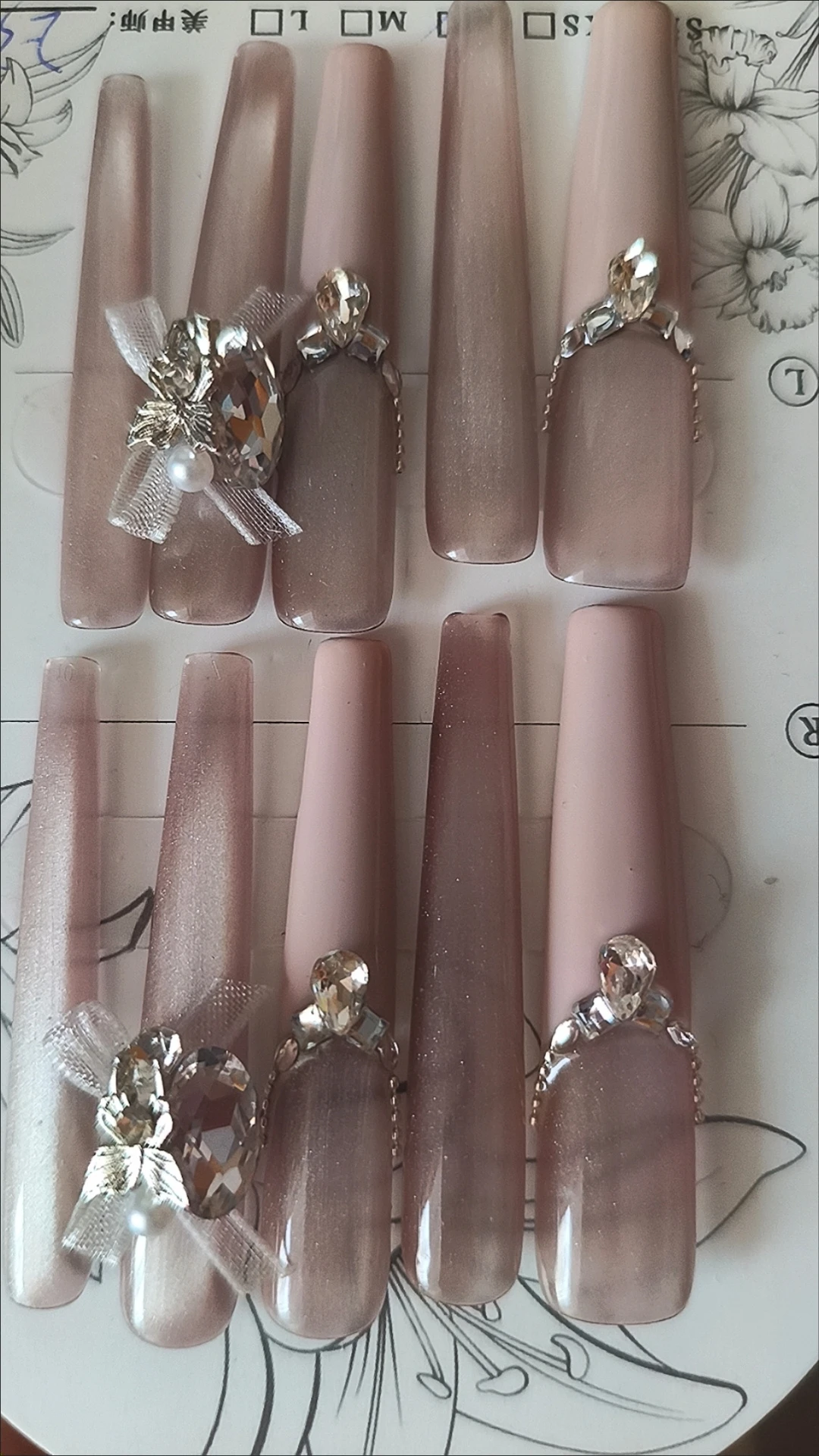 Pink Bow Cat Eye Long Coffin Press-On Nails — customer review photo