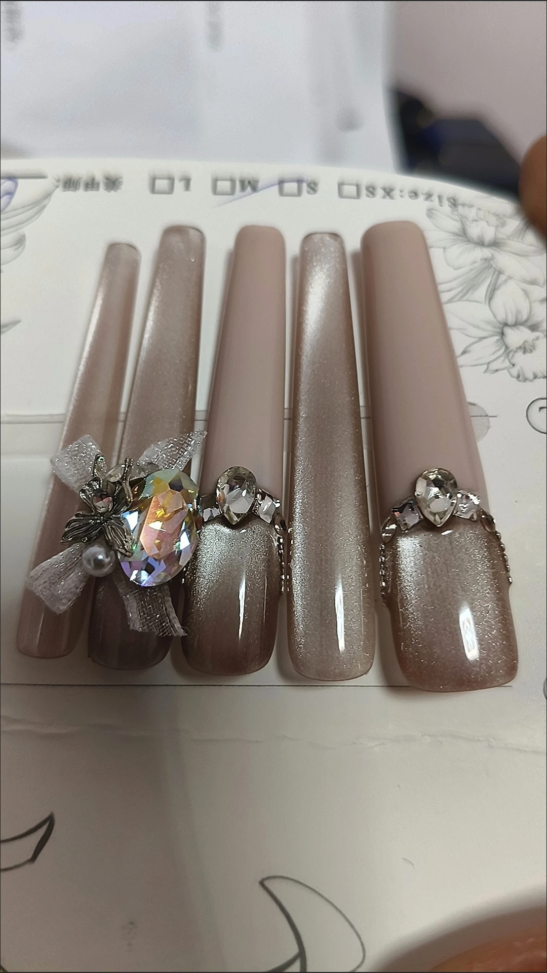 Pink Bow Cat Eye Long Coffin Press-On Nails — customer review photo
