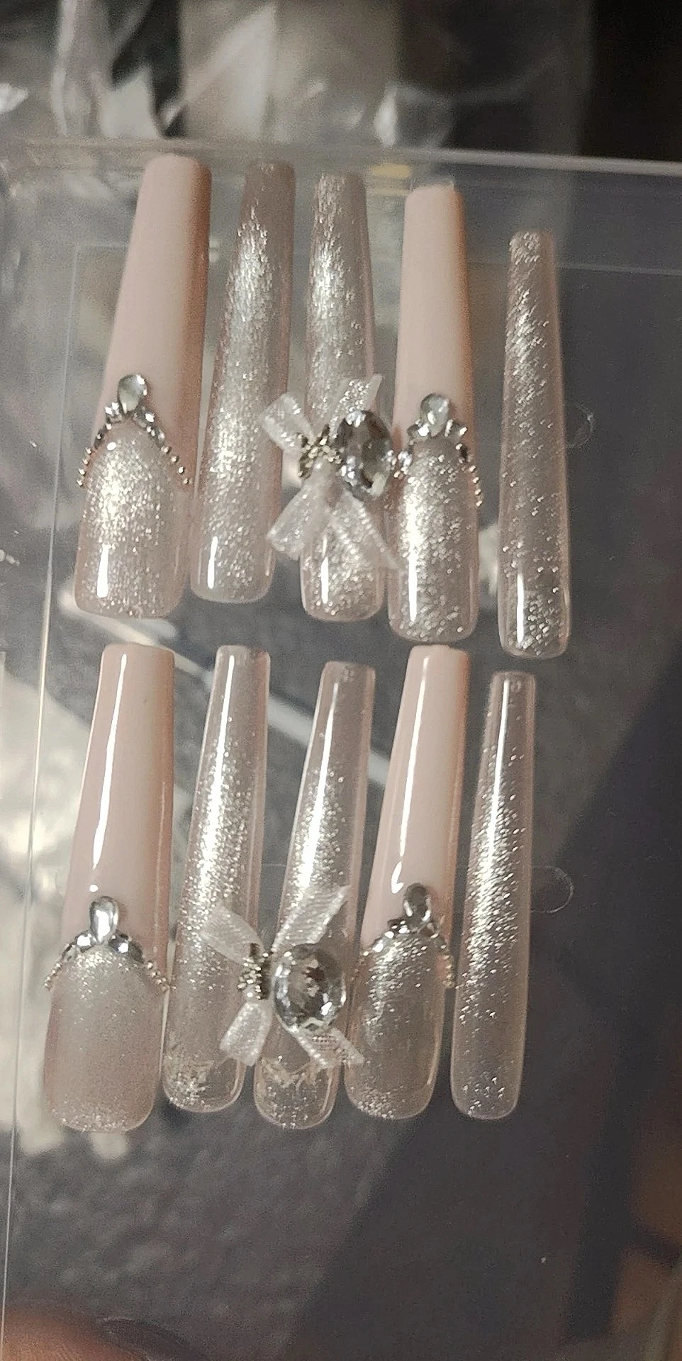 Pink Bow Cat Eye Long Coffin Press-On Nails — customer review photo