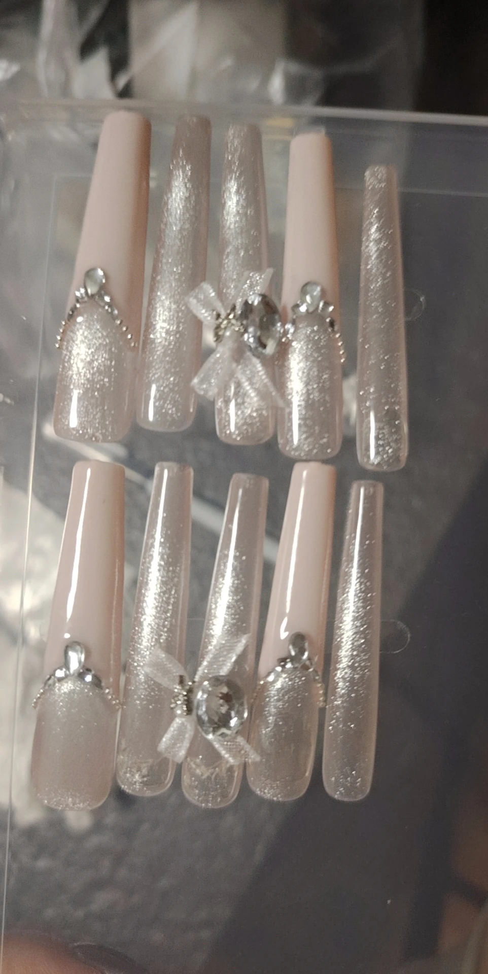 Pink Bow Cat Eye Long Coffin Press-On Nails — customer review photo