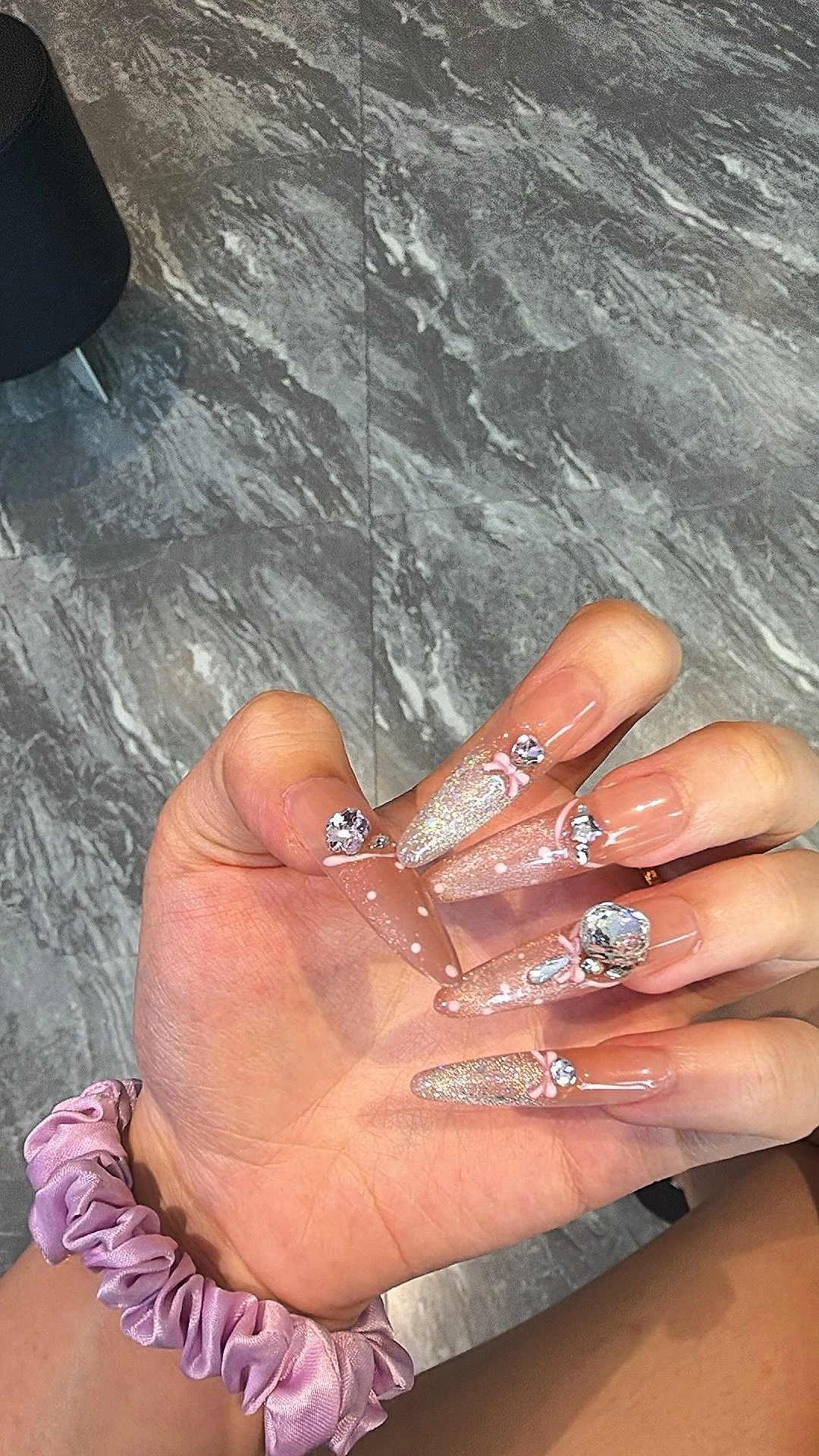 Pink Bow Glitter Long Press-On Nails — customer review photo