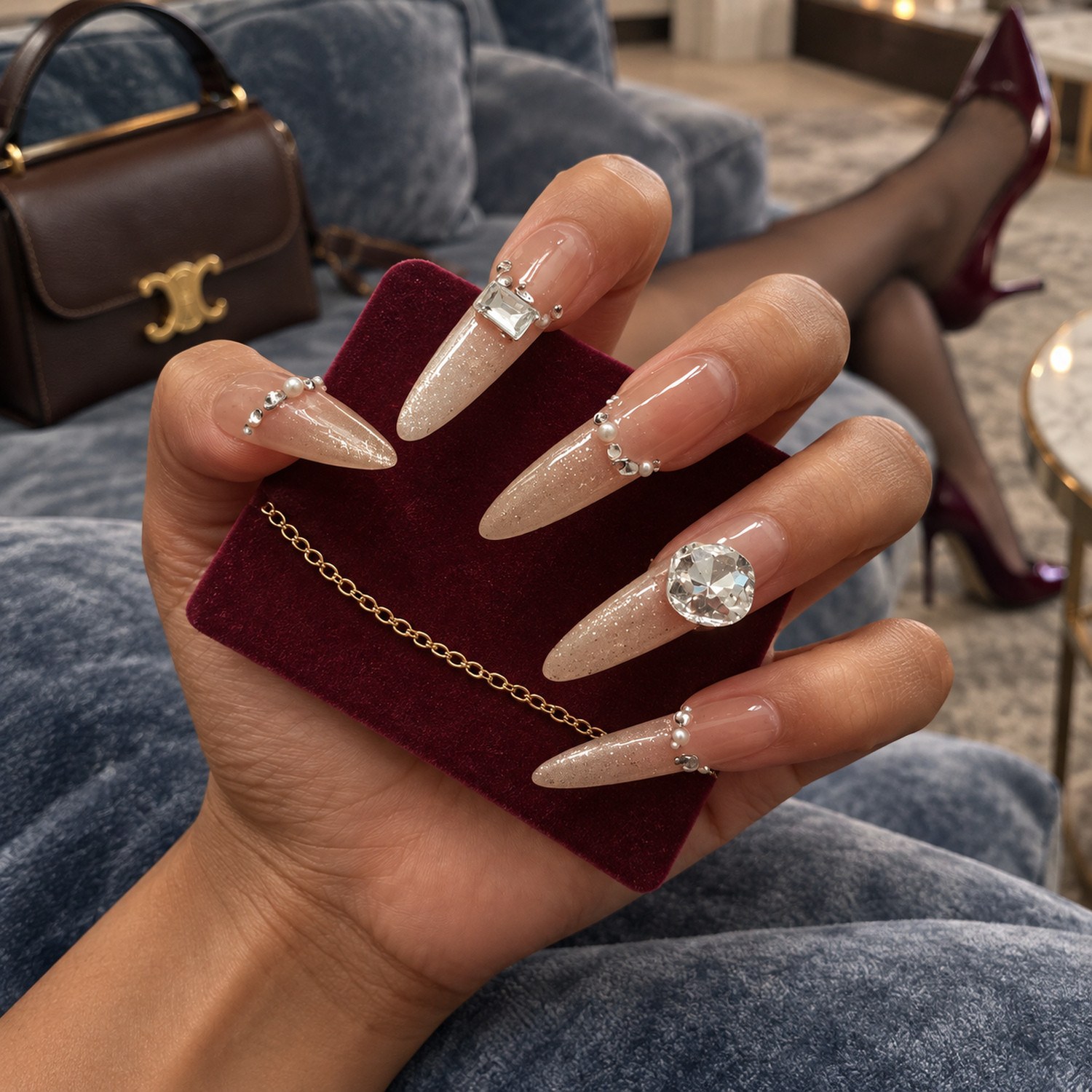 Pink Crystal Glitter Long Press-On Nails — product view 3