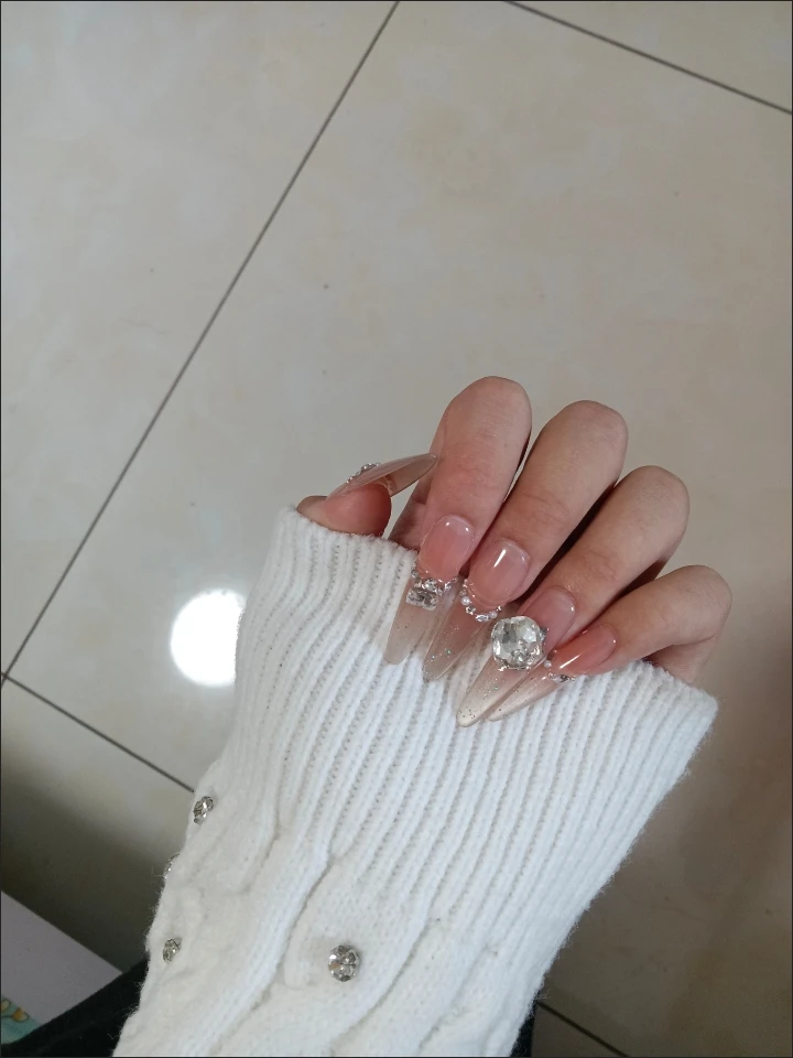 Pink Crystal Glitter Long Press-On Nails — customer review photo